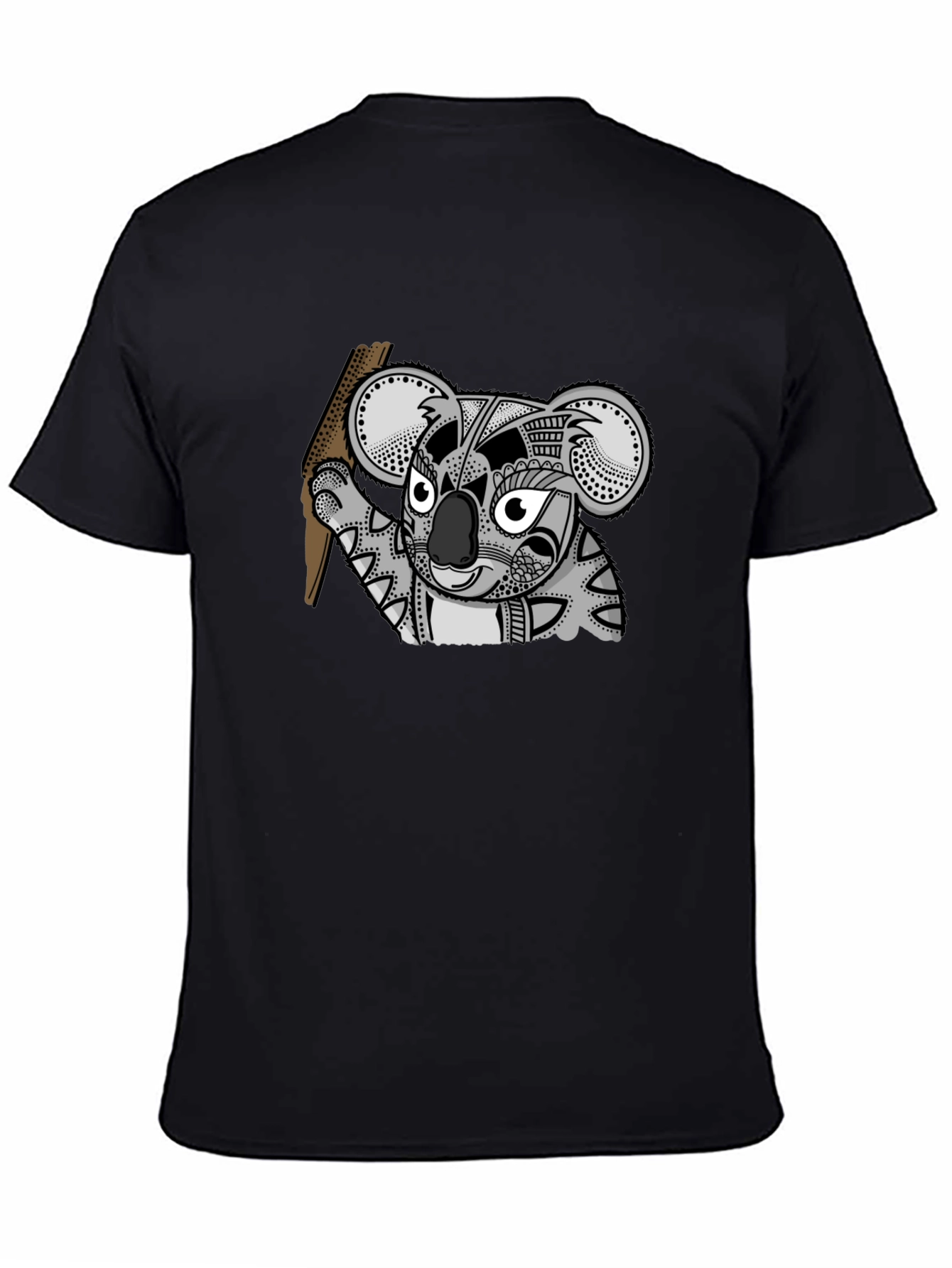 Black Koala Tribal Art Men's Black T-Shirt view 4