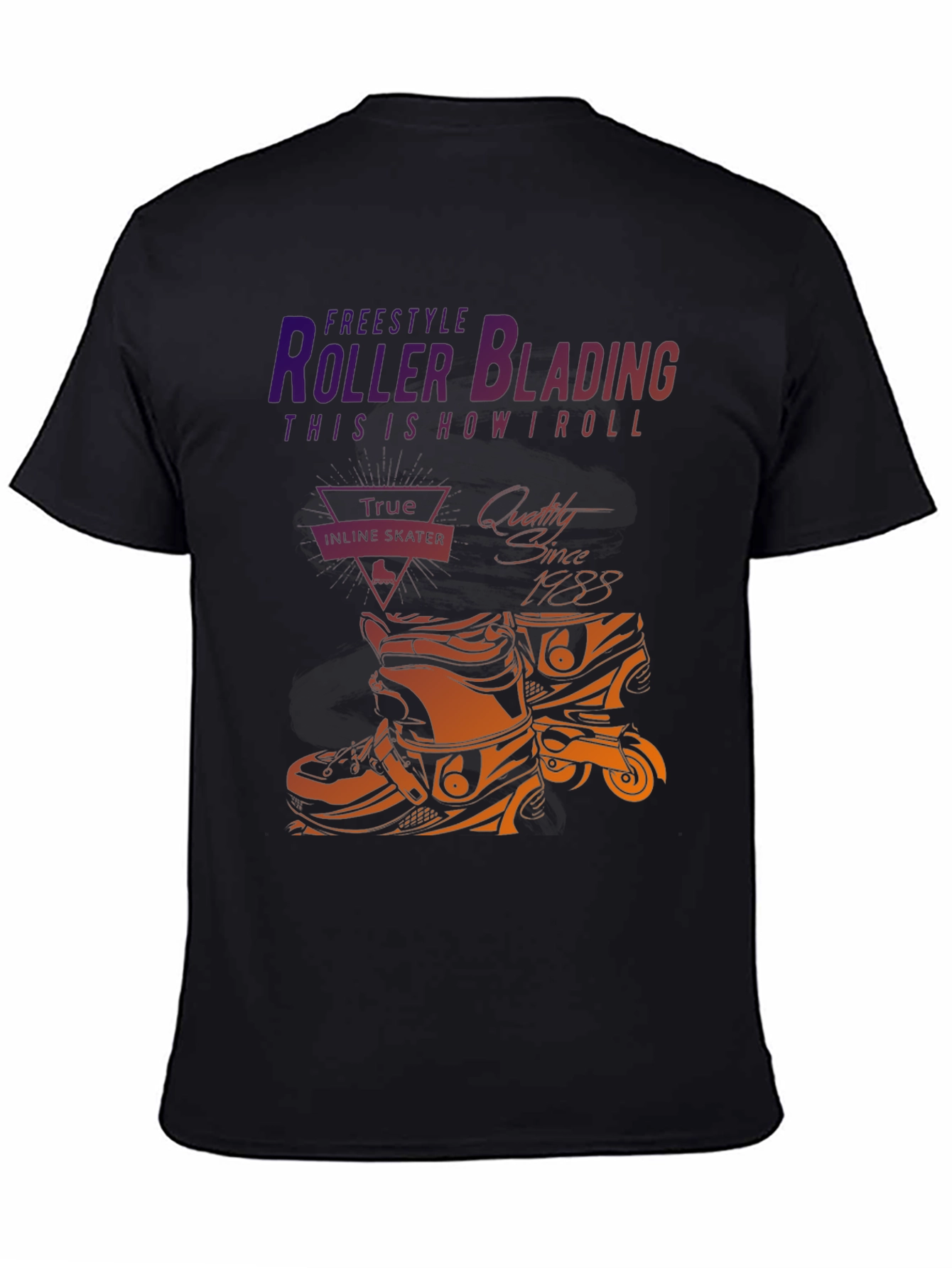 Black Roller Blading T-Shirt - Freestyle Inline Skate Design view 4