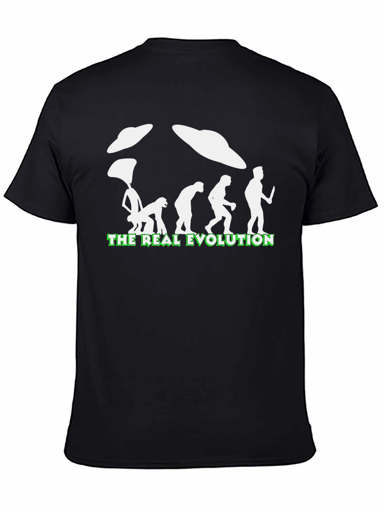 Black The Real Evolution UFO T-Shirt - Funny Graphic Tee view 4