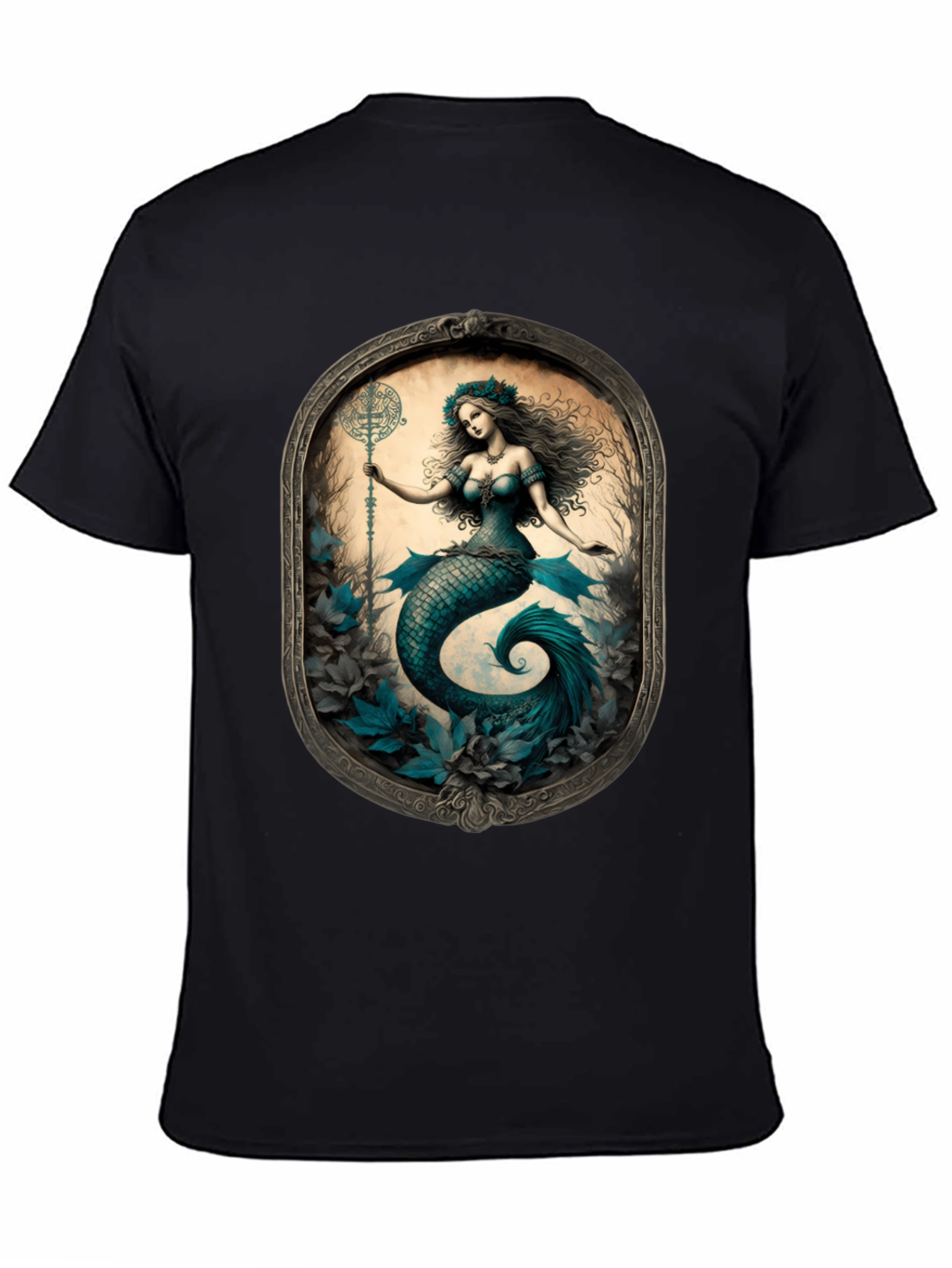 Black Mermaid Graphic Tee - Fantasy Art T-Shirt view 4