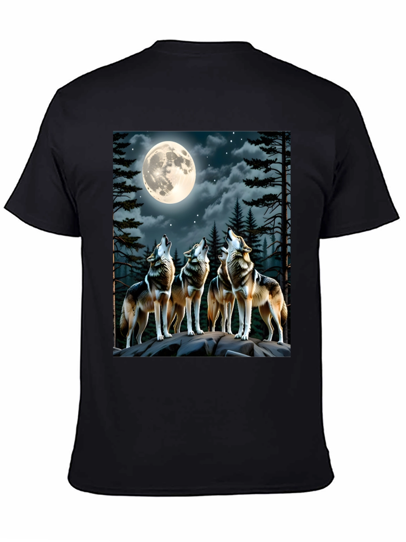 Black Wolf Pack Moon Graphic T-Shirt view 4