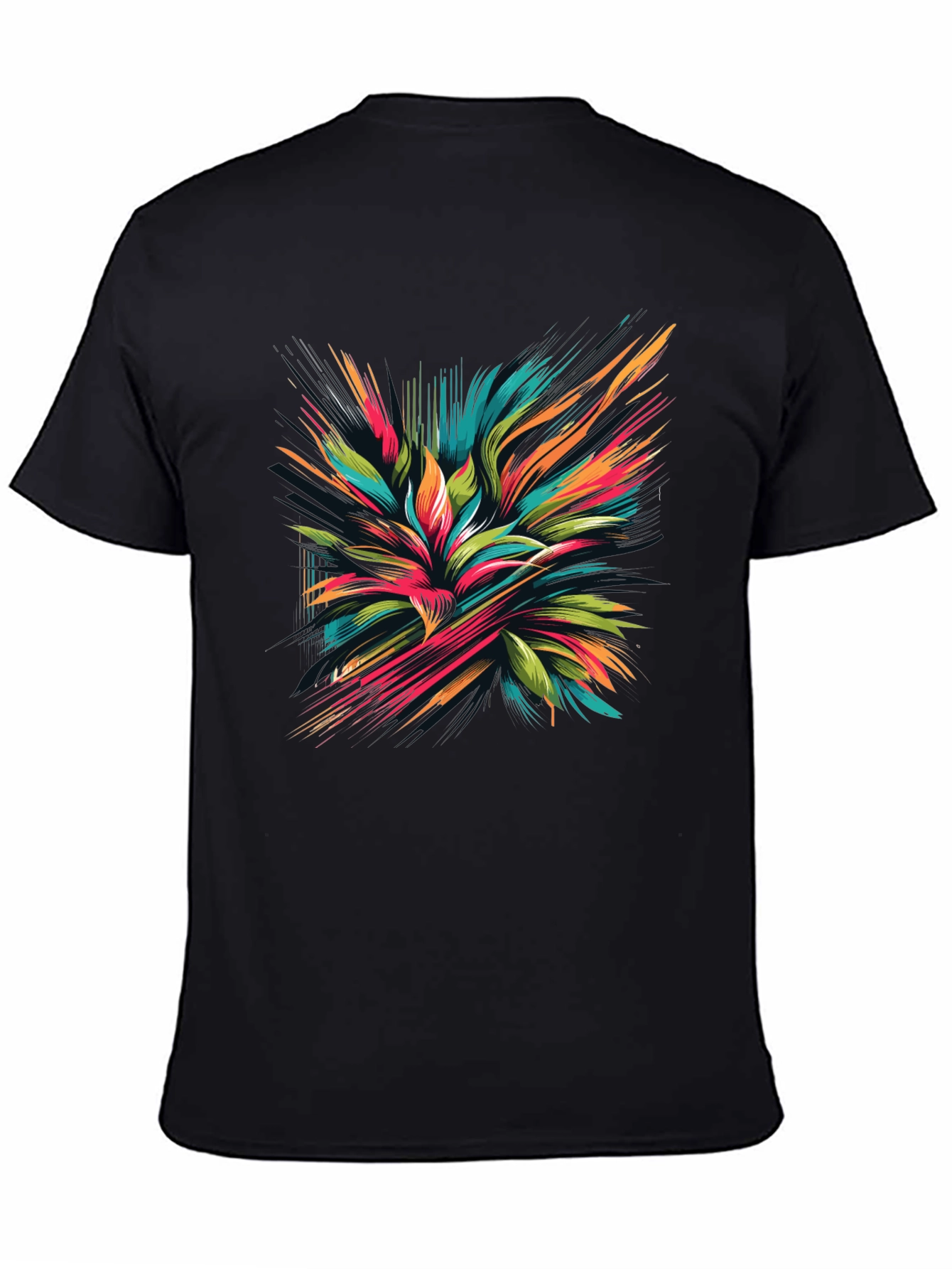 Black Abstract Floral Graphic Black T-Shirt view 4