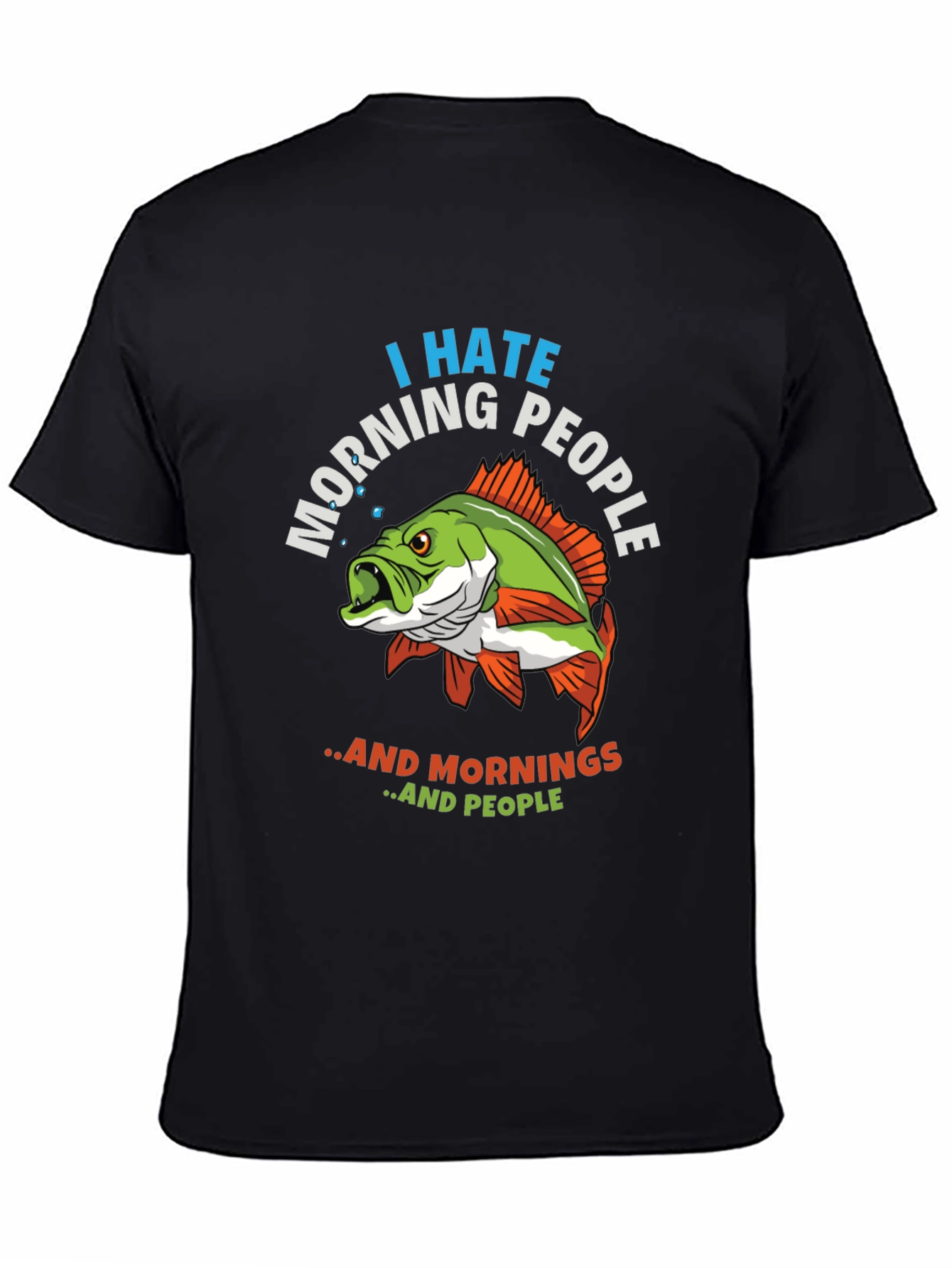 Black I Hate Morning People Fish Graphic T-Shirt view 4