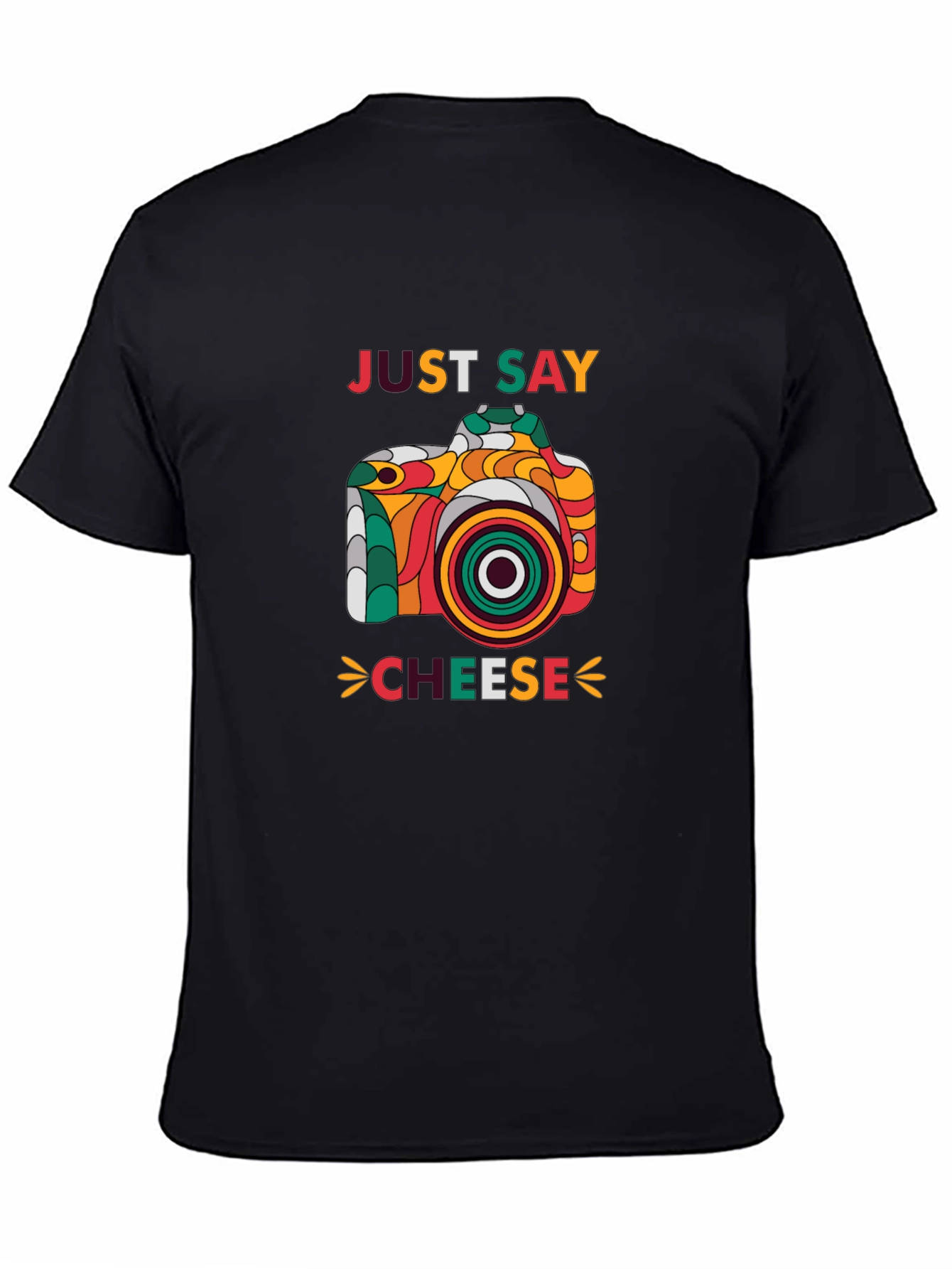 Black Just Say Cheese Camera Graphic T-Shirt view 4