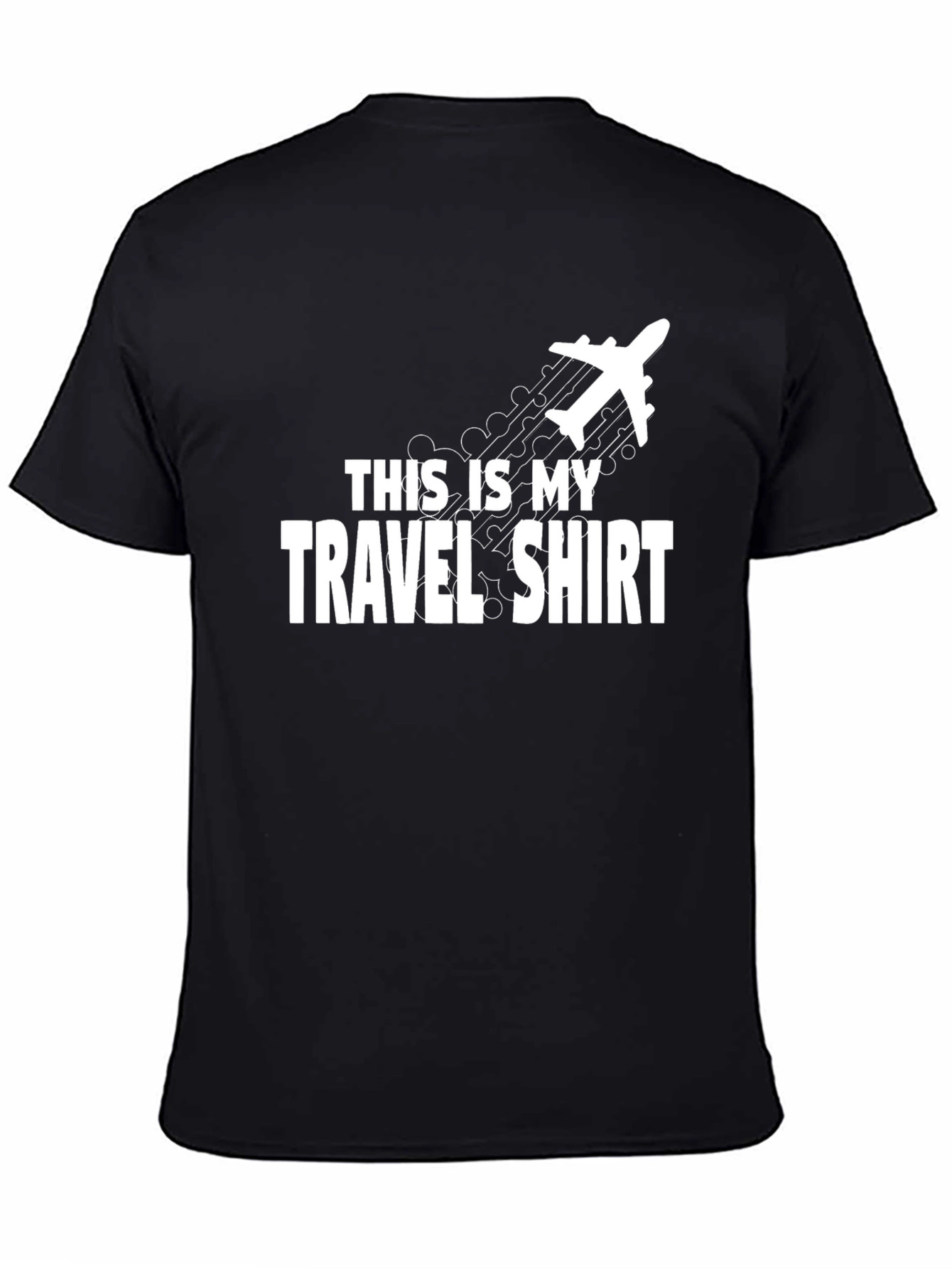 Black Travel Shirt - Black Crew Neck Tee with Airplane Graphic view 4