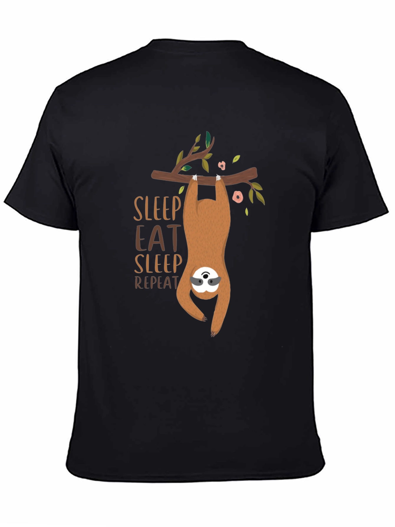 Black Sloth Sleep Eat Repeat Graphic T-Shirt view 4