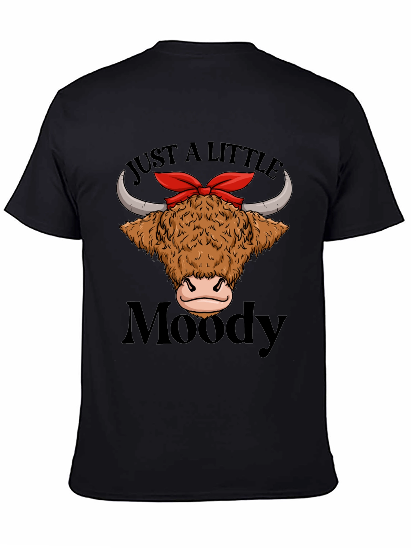 Black Moody Highland Cow T-Shirt Funny Graphic Tee view 4