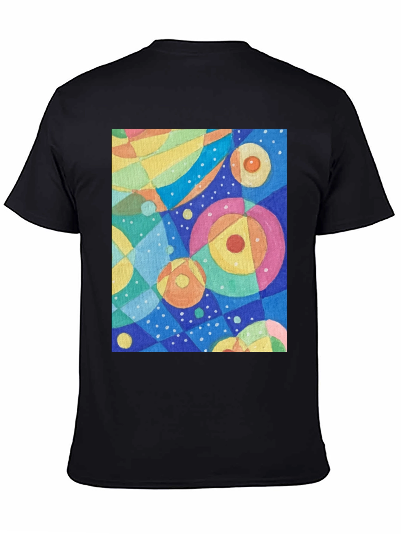Black Abstract Circle Pattern Graphic Tee - Black view 4