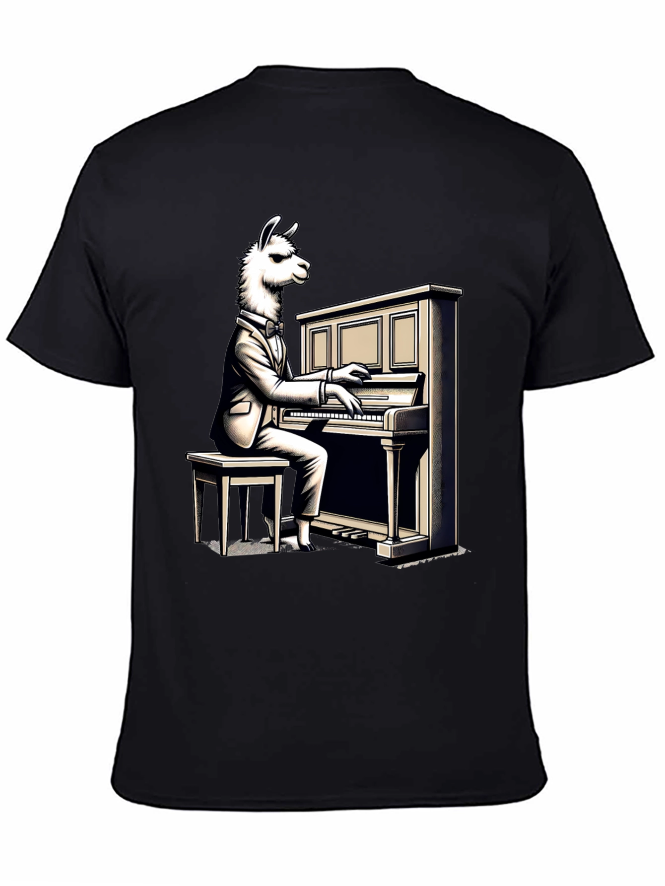 Black Llama Pianist Graphic Tee - Unique Animal Art Shirt view 4