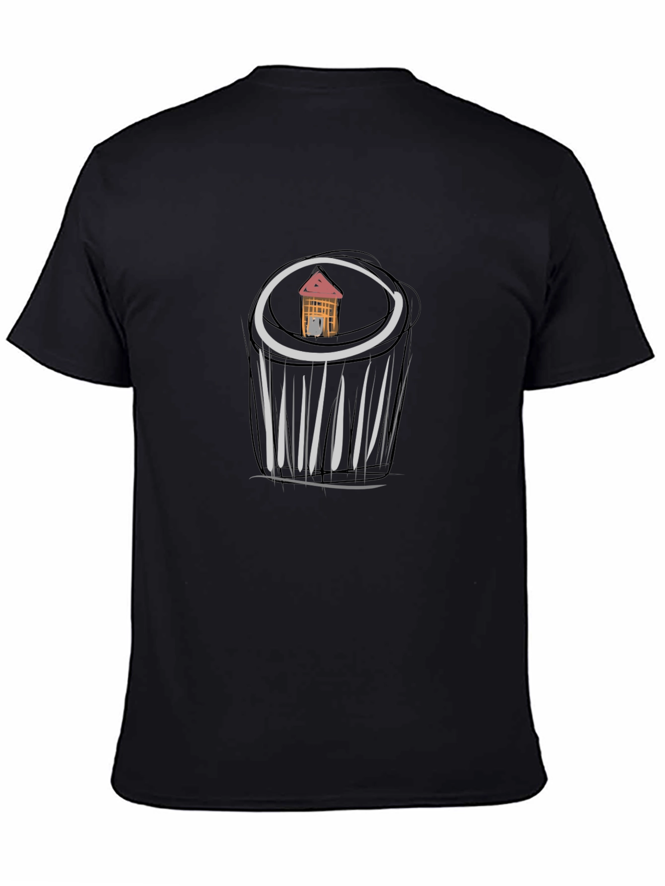 Black Unique Black T-Shirt with House Sketch view 4