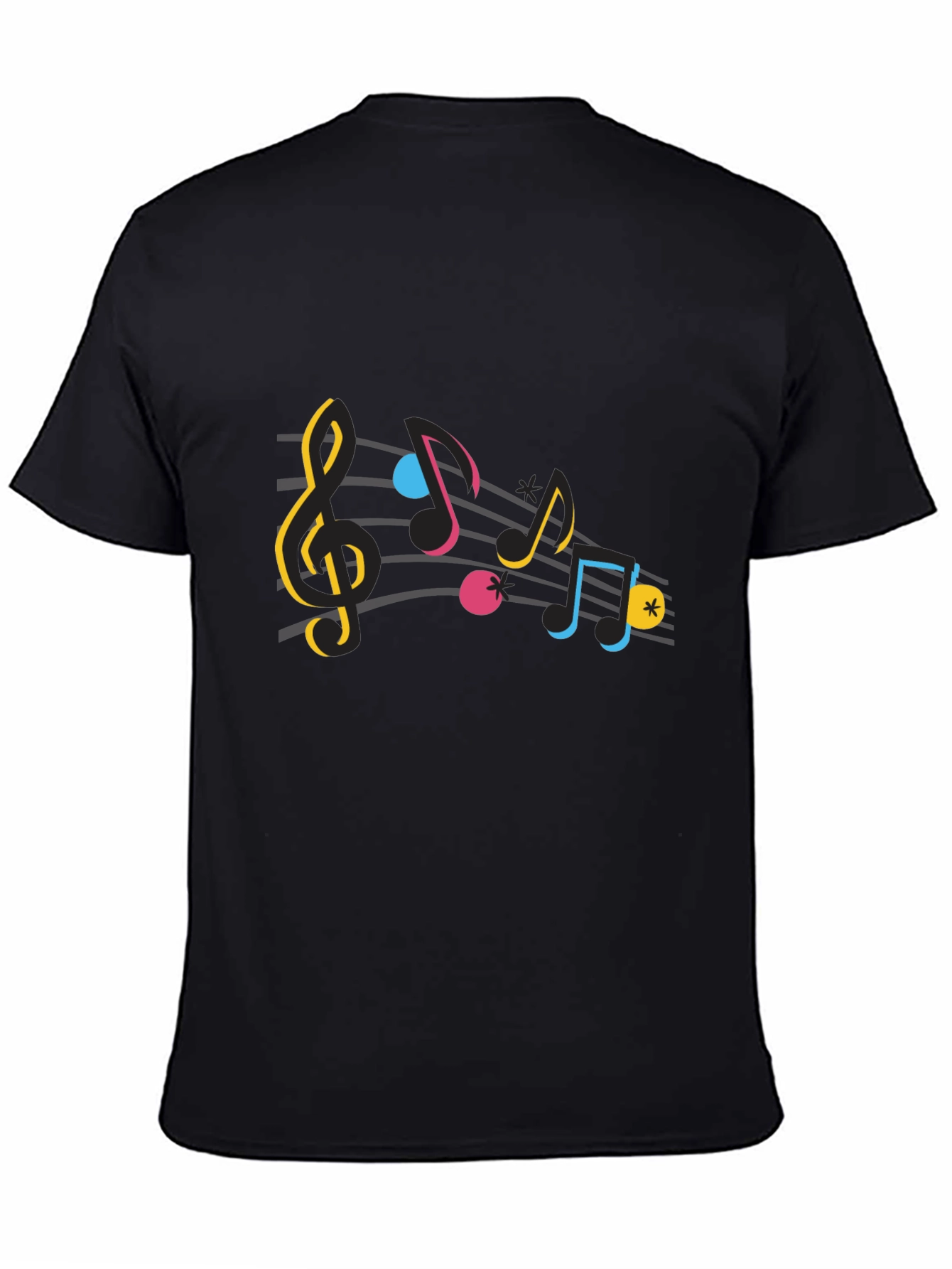 Black Colorful Music Notes Graphic T-Shirt view 4