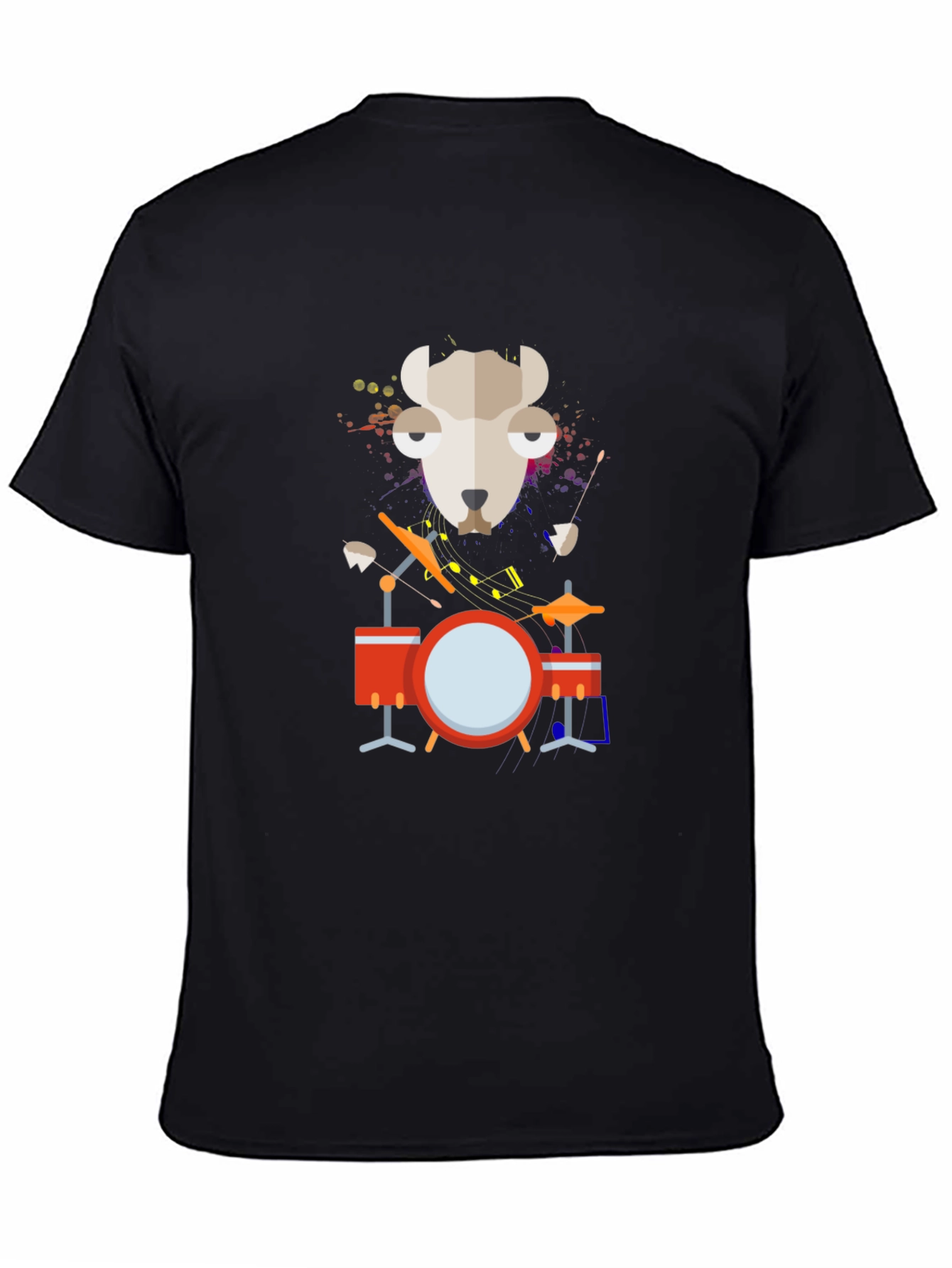 Black Drummer Dog Graphic Black T-Shirt view 4