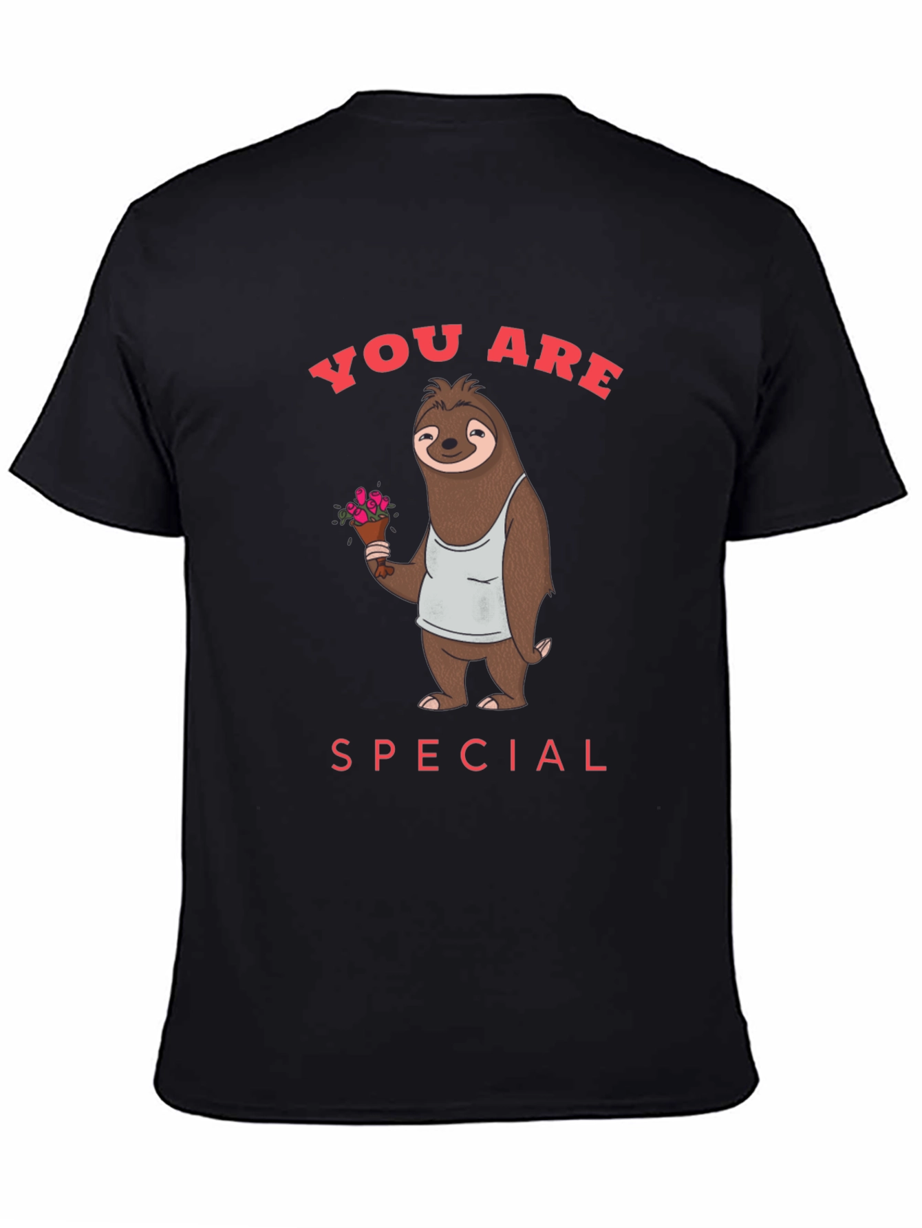 Black Cute Sloth with Flowers Graphic T-Shirt view 4