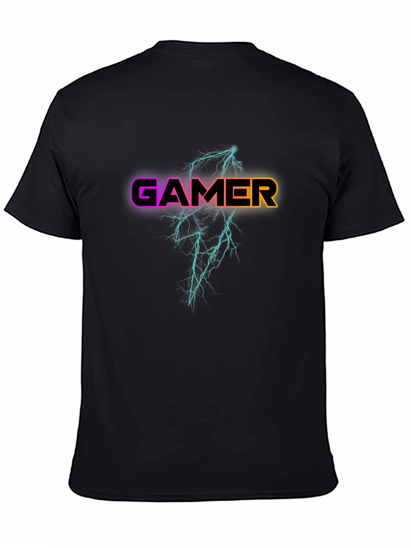 Black Gamer Lightning Bolt Graphic Black T-Shirt view 4