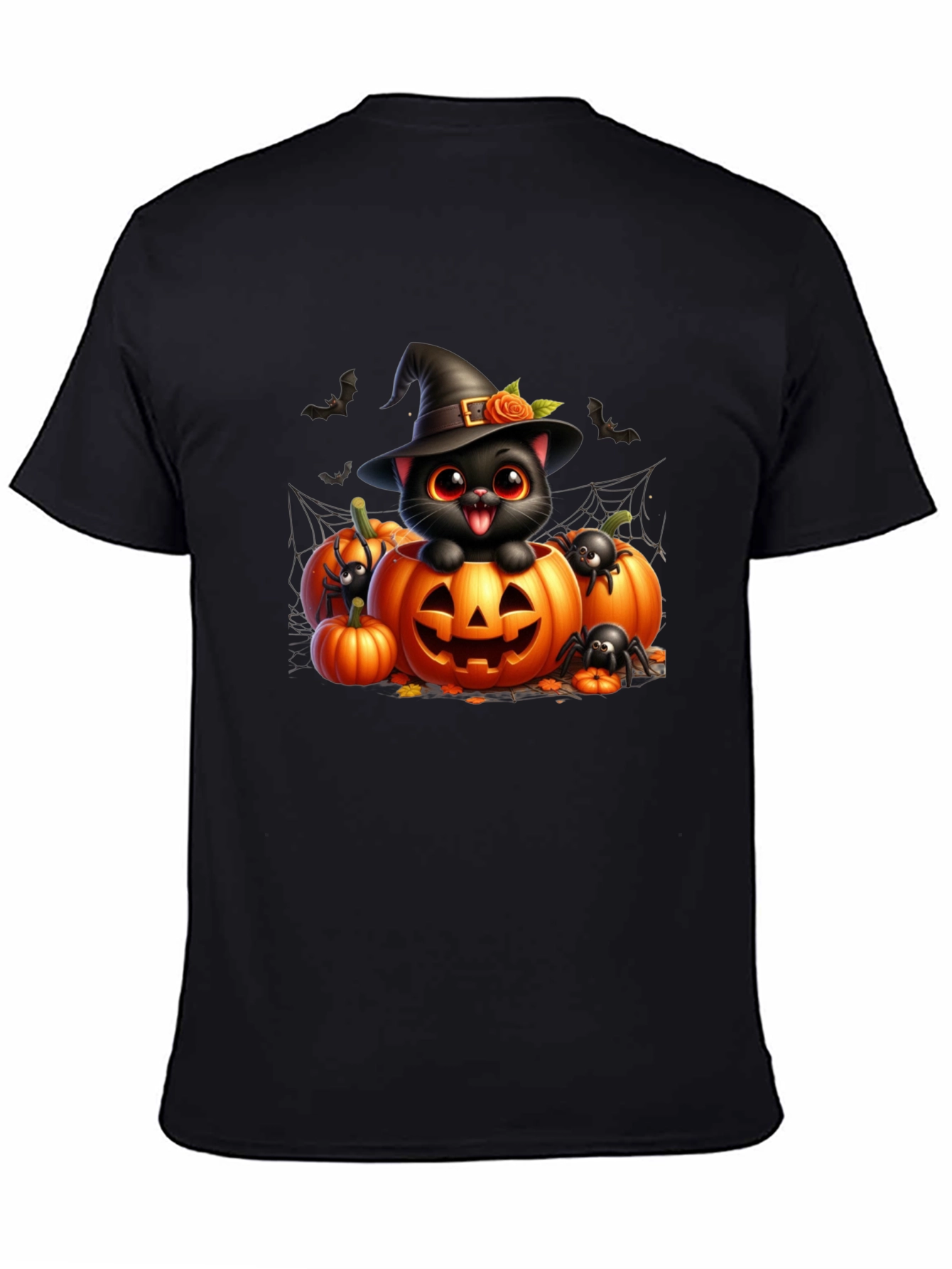 Black Halloween Cat Pumpkin Graphic Tee view 4