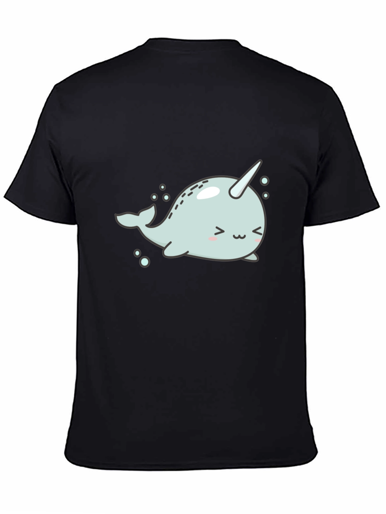 Black Cute Narwhal Graphic Tee - Black Cotton T-Shirt view 4