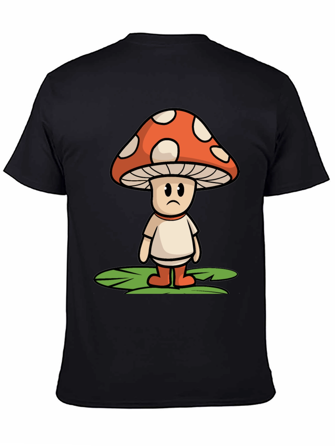 Black Sad Mushroom Graphic Tee - Funky Black T-Shirt view 4
