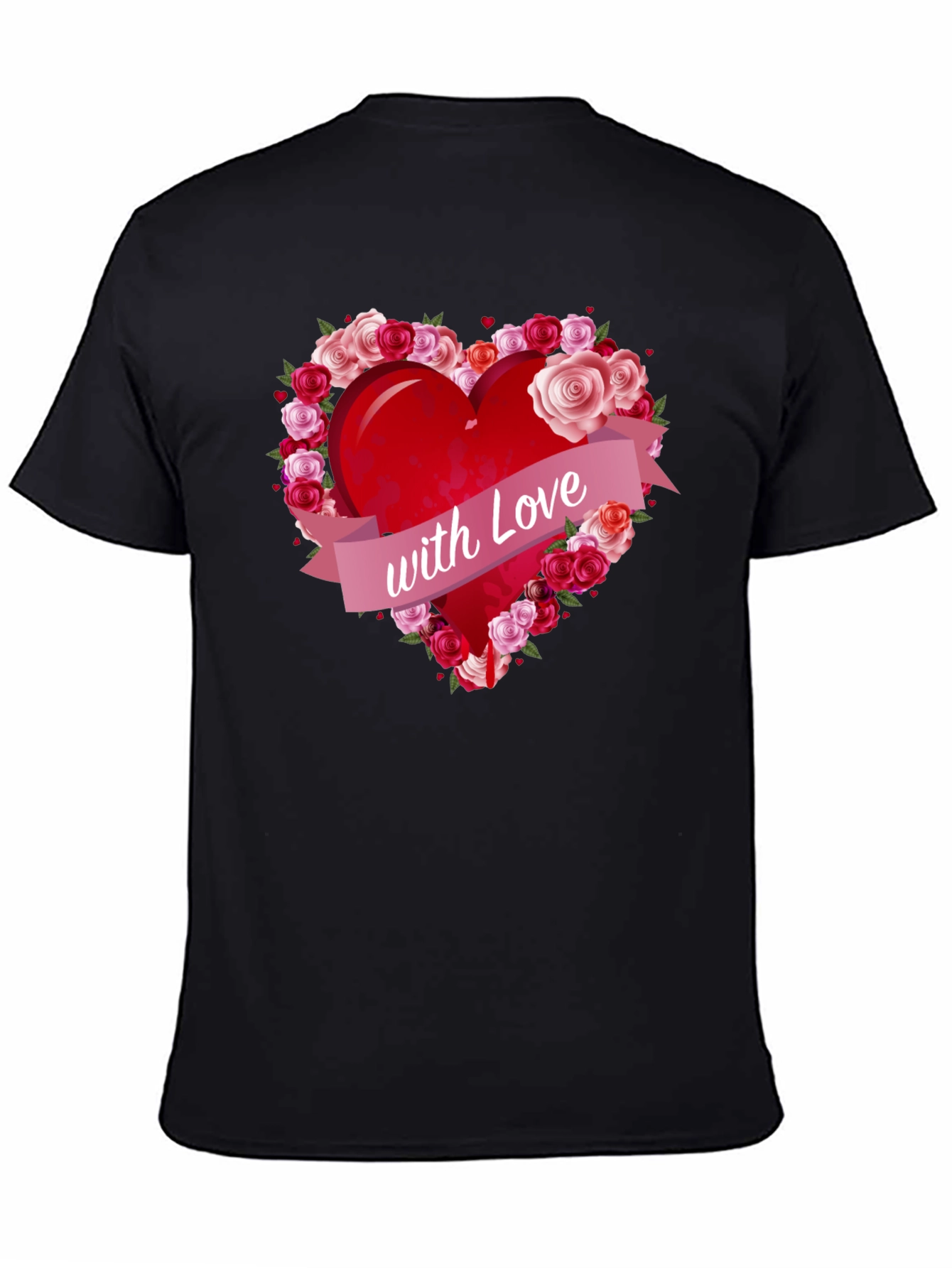 Black Heart with Roses Graphic Tee - Love Design T-Shirt view 4