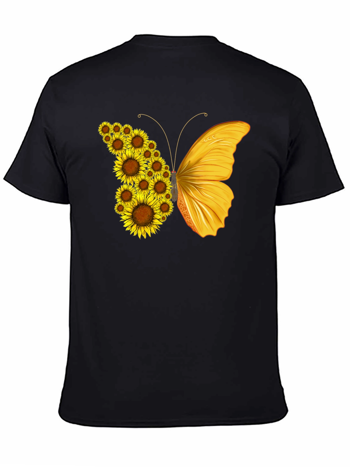 Black Sunflower Butterfly Graphic T-Shirt - Black view 4