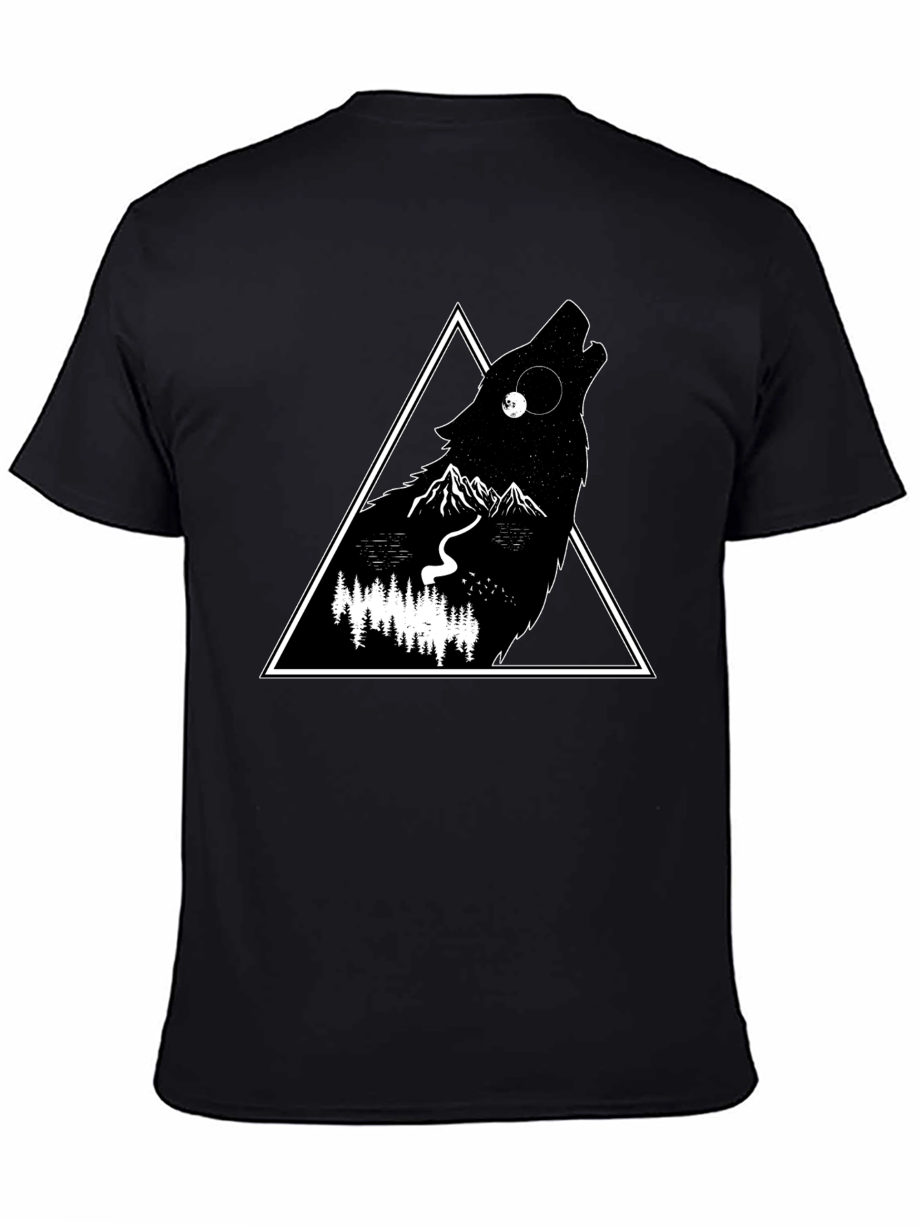 Black Wolf Triangle Graphic Black T-Shirt view 4