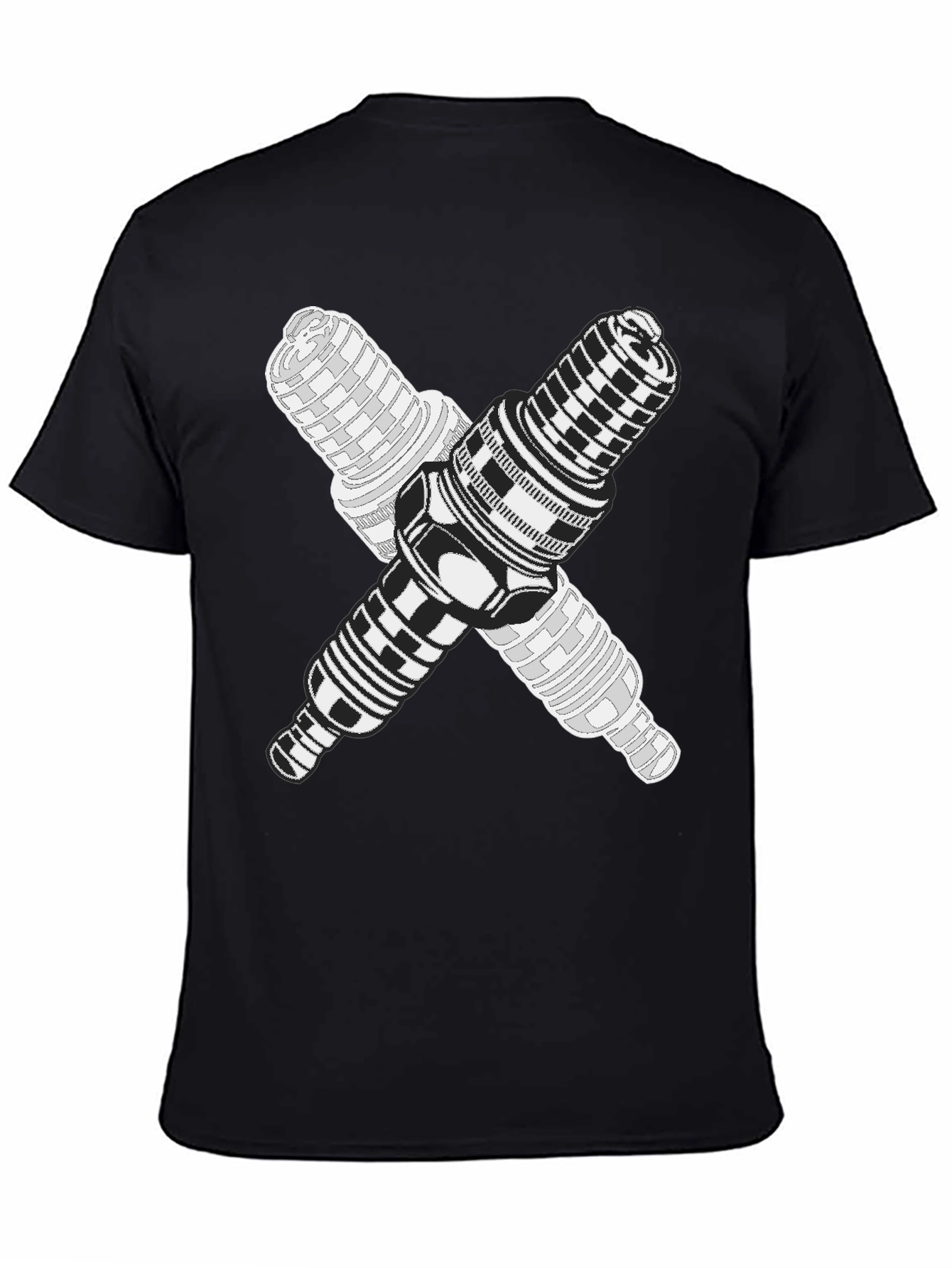 Black Crossed Spark Plugs Graphic Tee - Black Cotton Blend view 4