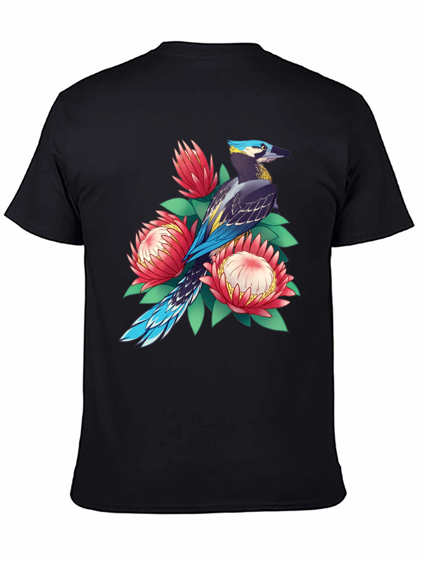 Black Bird & Floral Print T-Shirt - Casual Style view 4