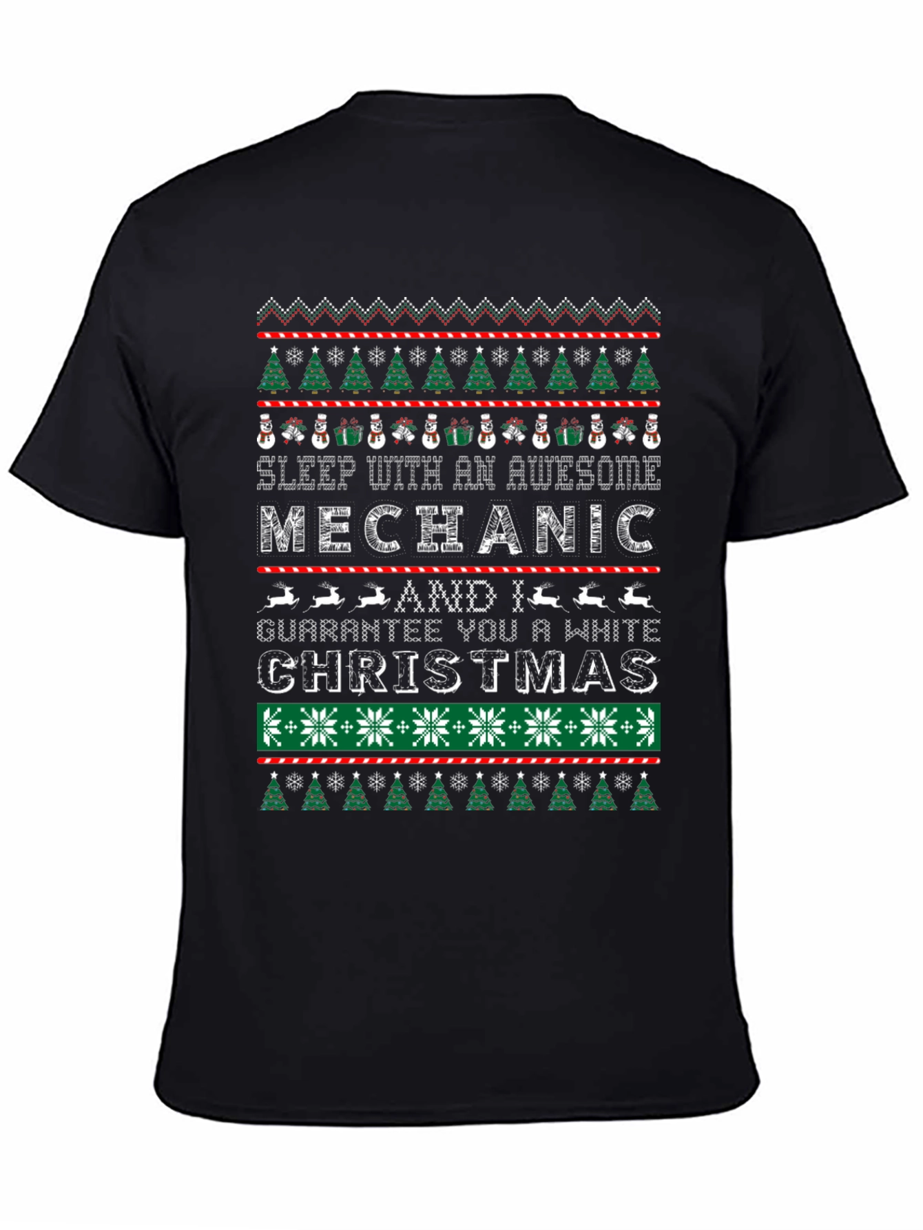 Black Mechanic Christmas Ugly Sweater Style T-Shirt view 4