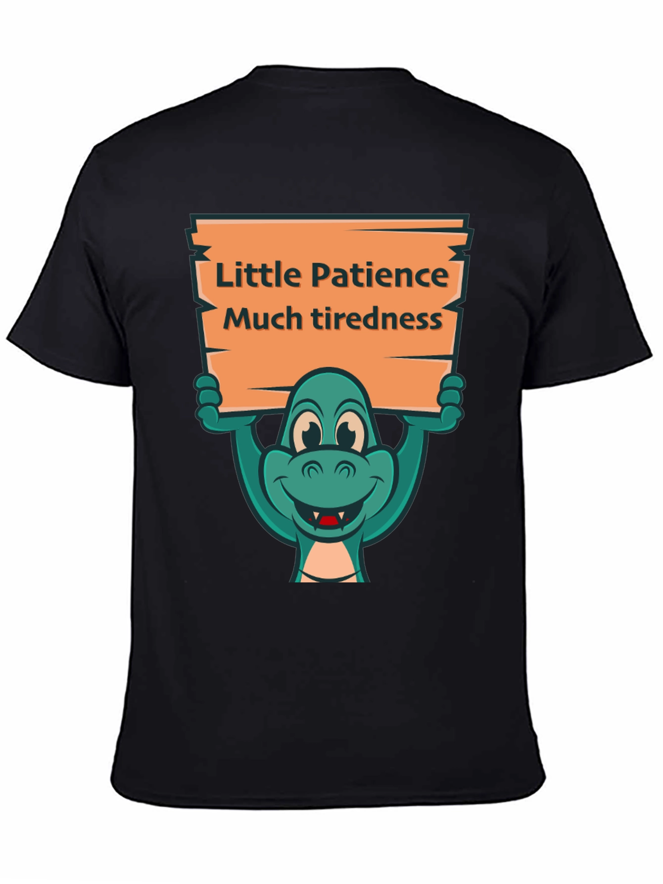 Black Funny Dinosaur Patience Tiredness Graphic Tee view 4