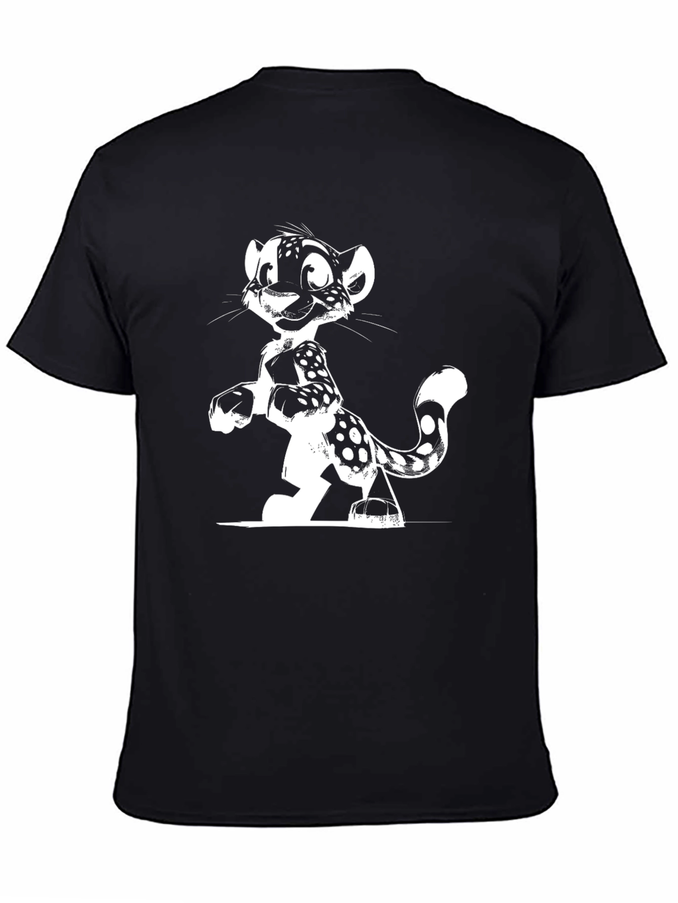 Black Cartoon Leopard Graphic Tee - Black view 4