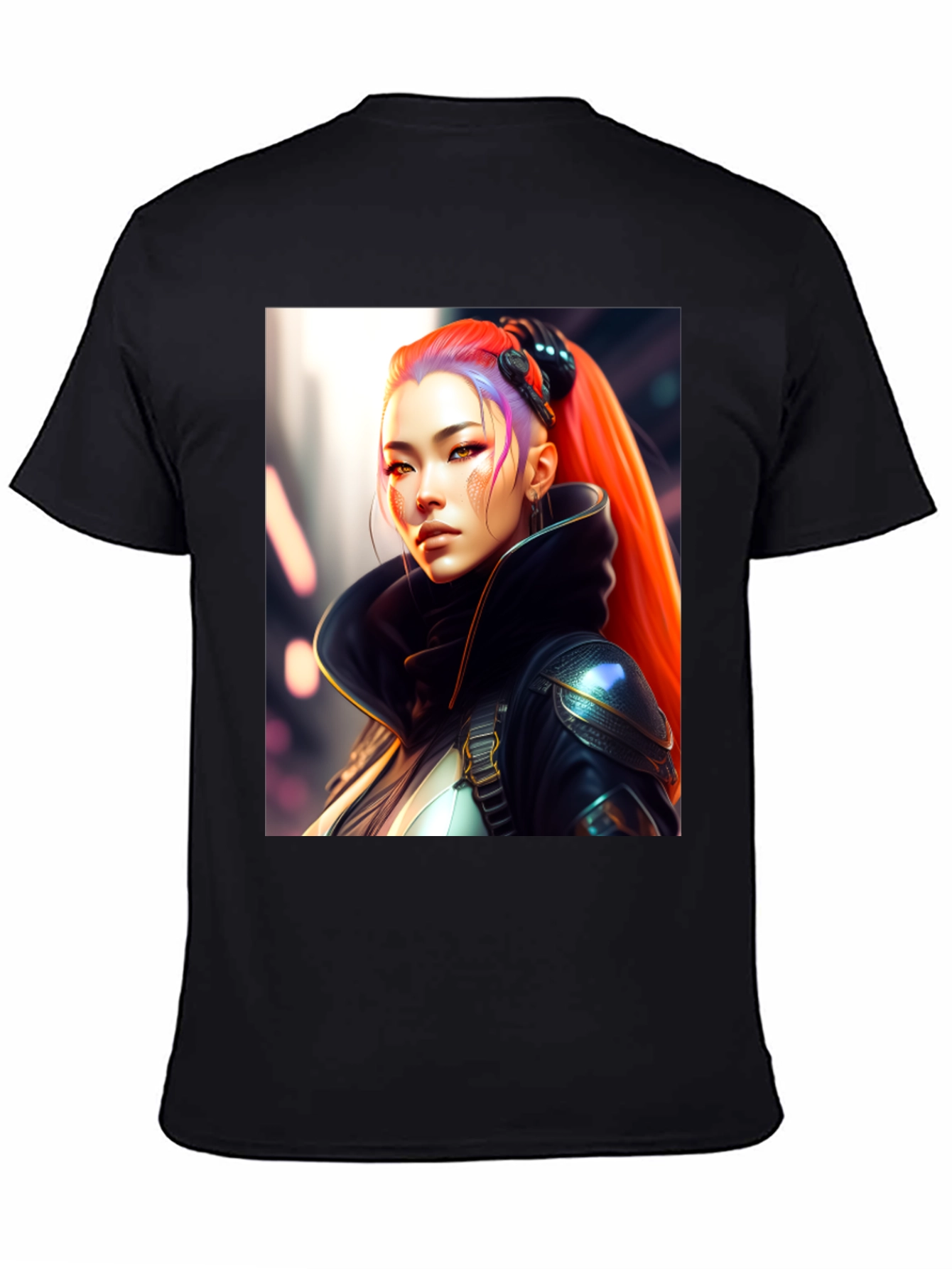 Black Cyberpunk Woman Portrait Graphic Tee - Stylish Cotton Blend Shirt view 4