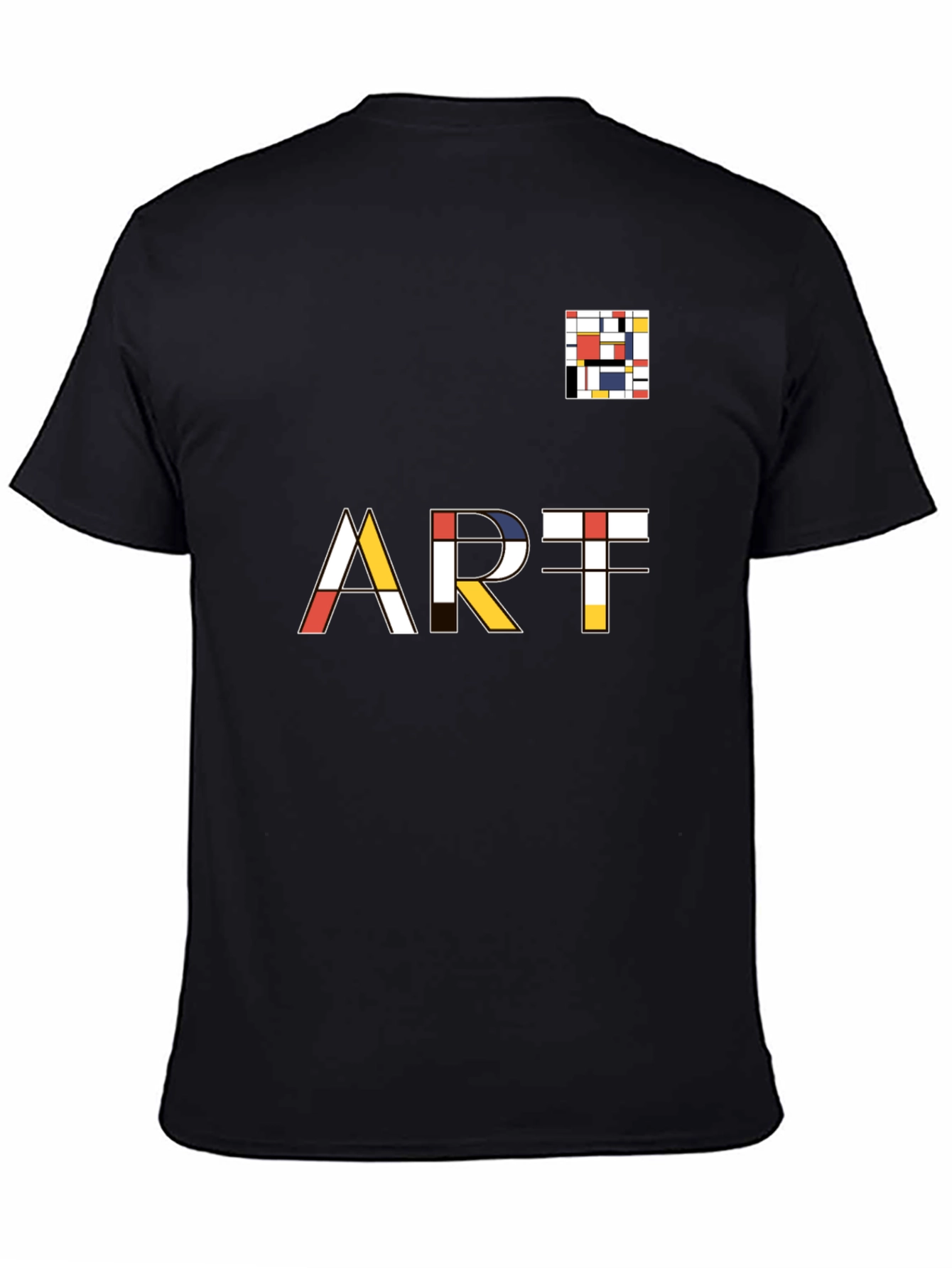 Black Mondrian Inspired Art T-Shirt - Modern Geometric Design view 4