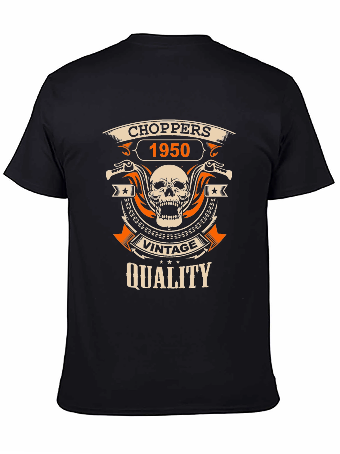 Black Vintage Choppers 1950 Quality Black T-Shirt view 4