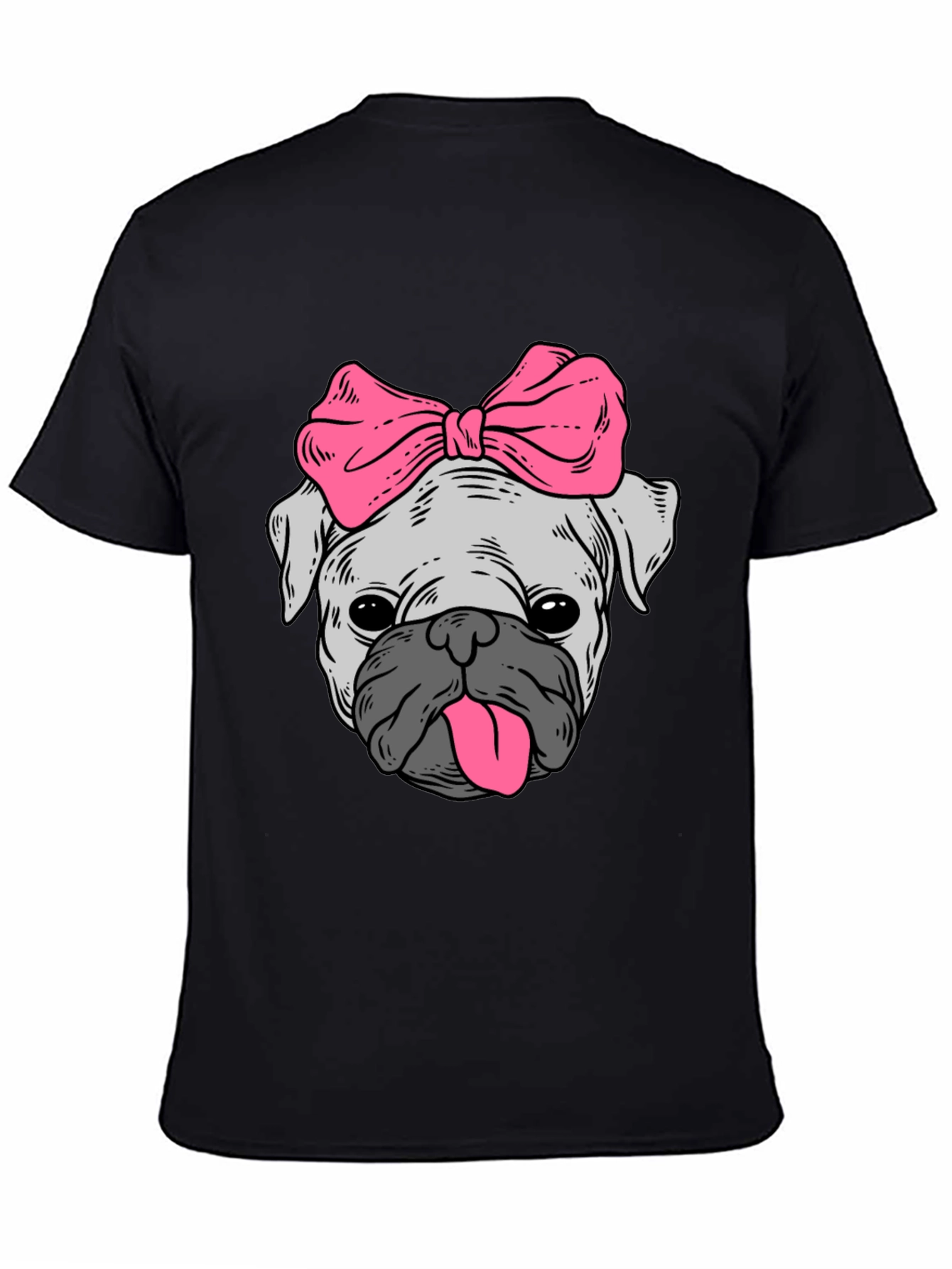 Black Cute Pug with Bow Graphic Tee - Unisex Black T-Shirt view 4