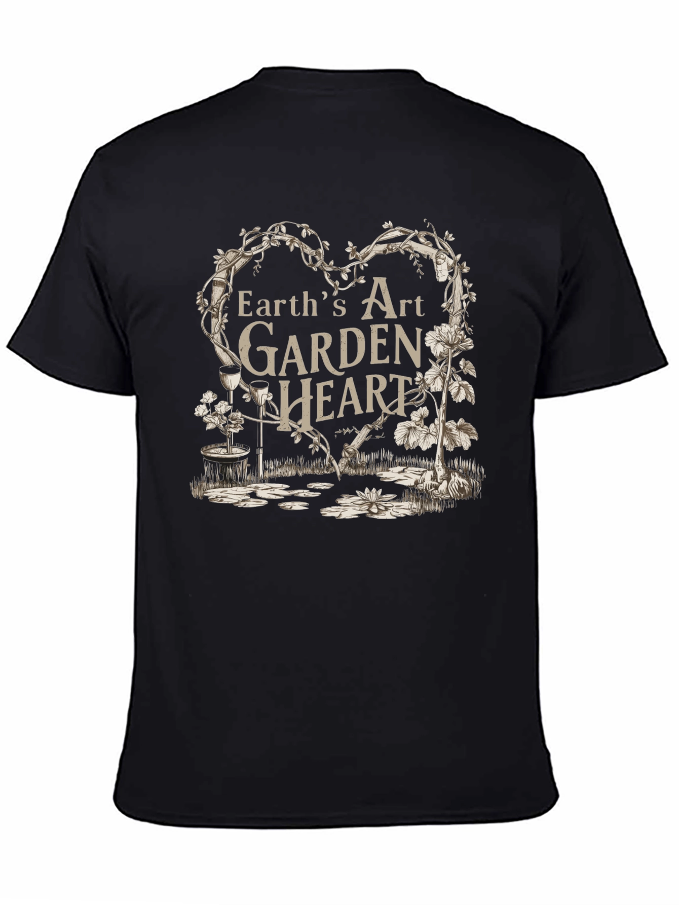 Black Earth's Art Garden Heart Black T-Shirt view 4