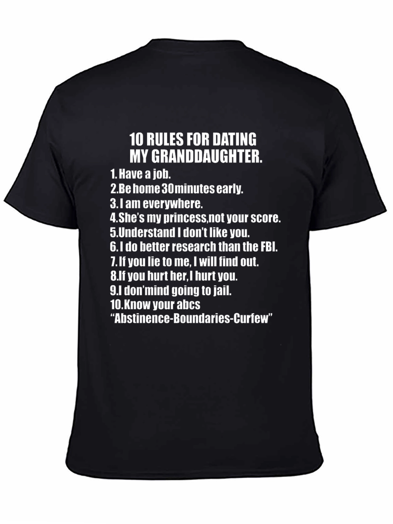 Black 10 Rules for Dating My Granddaughter T-Shirt view 4