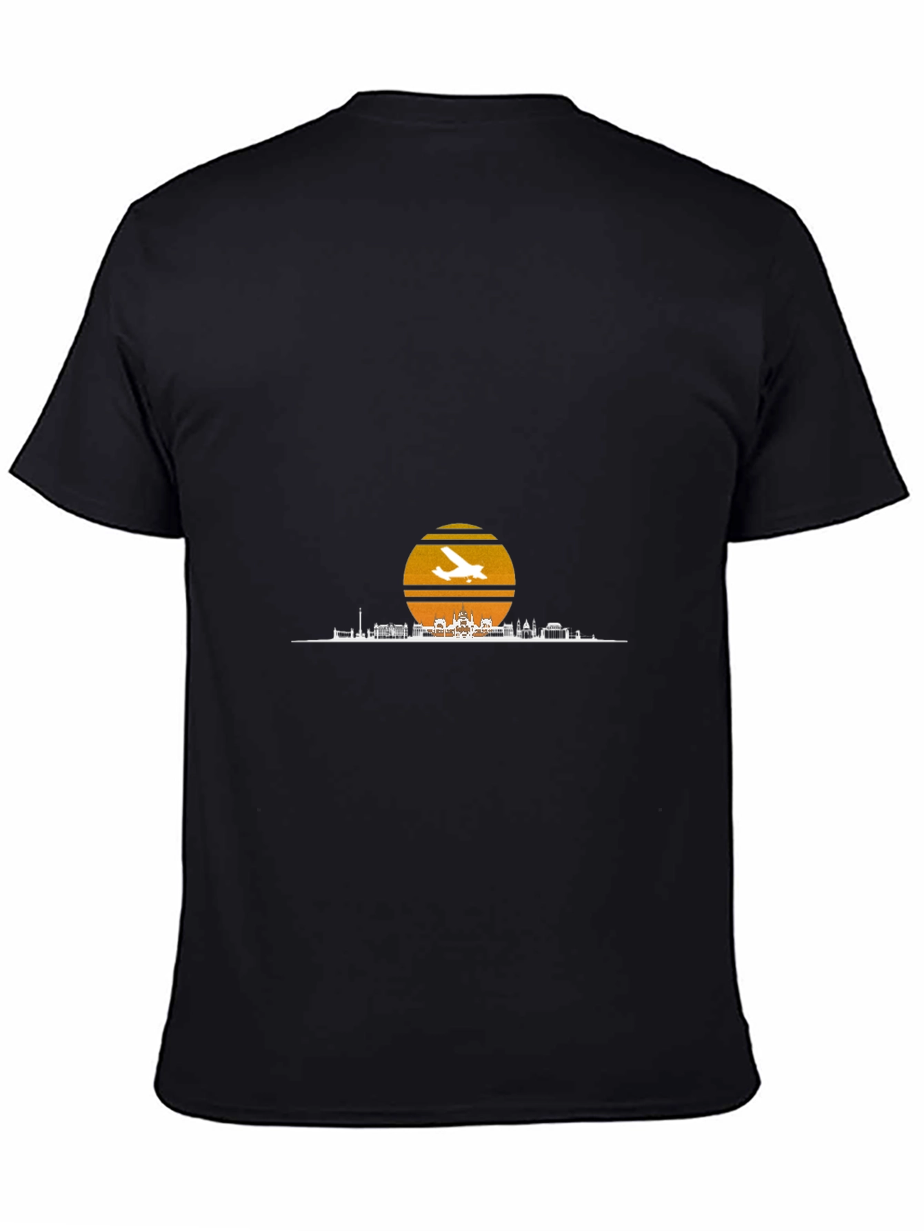 Black Sunset Airplane Skyline Graphic Tee view 4
