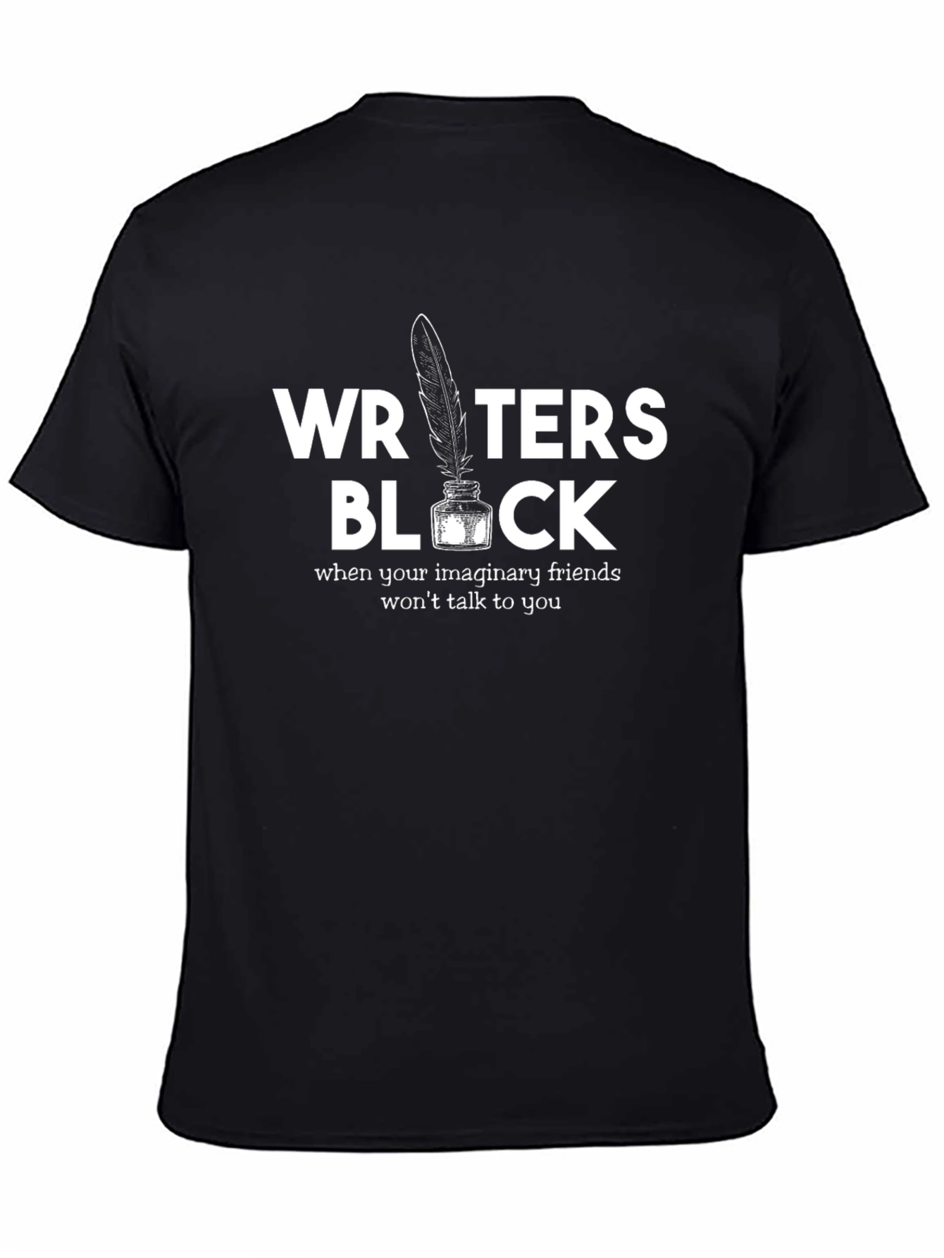 Black Writer's Block Graphic Tee - Funny Writing T-Shirt view 4