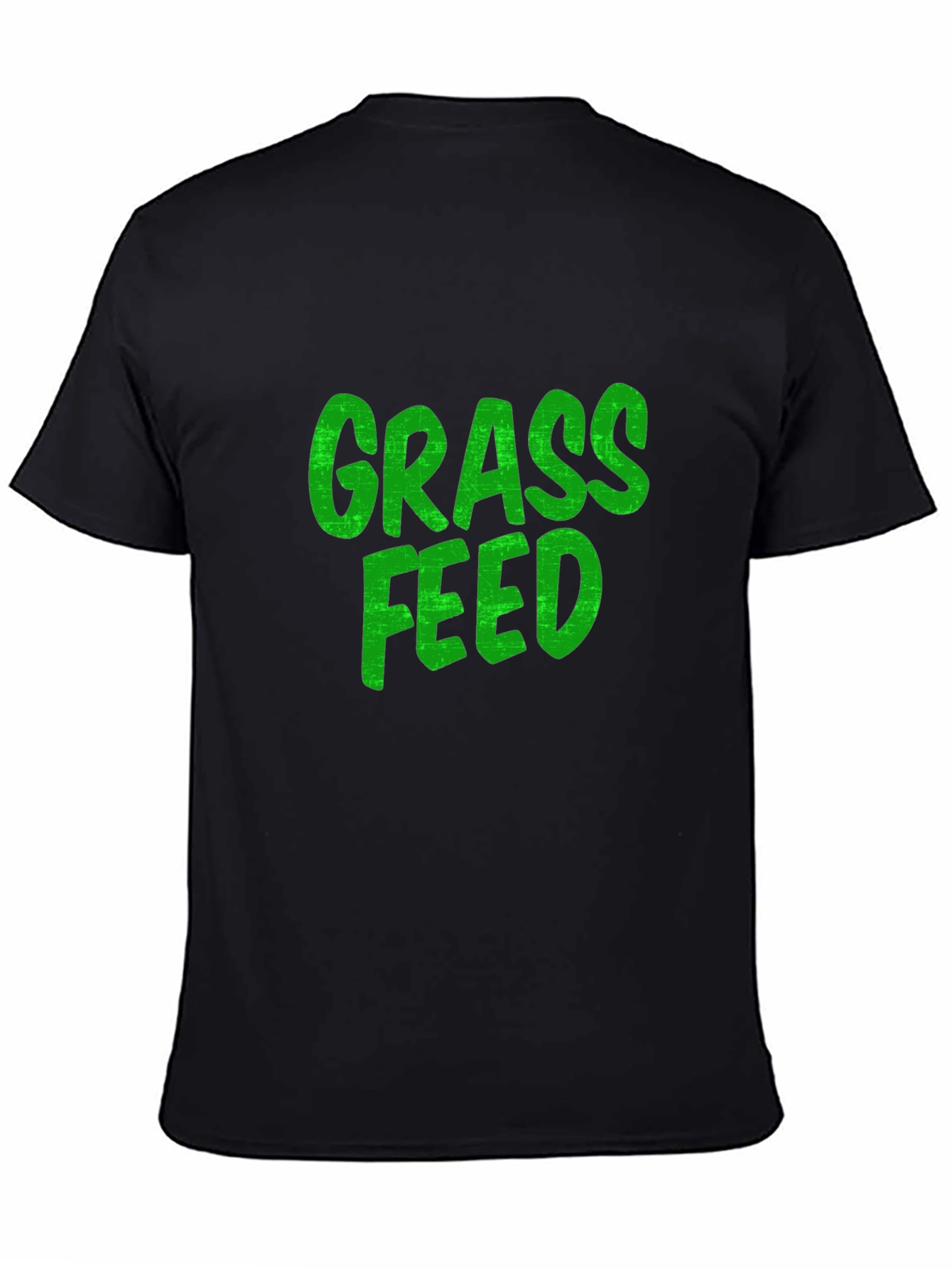 Black Grass Feed Green Text Black Cotton T-Shirt view 4