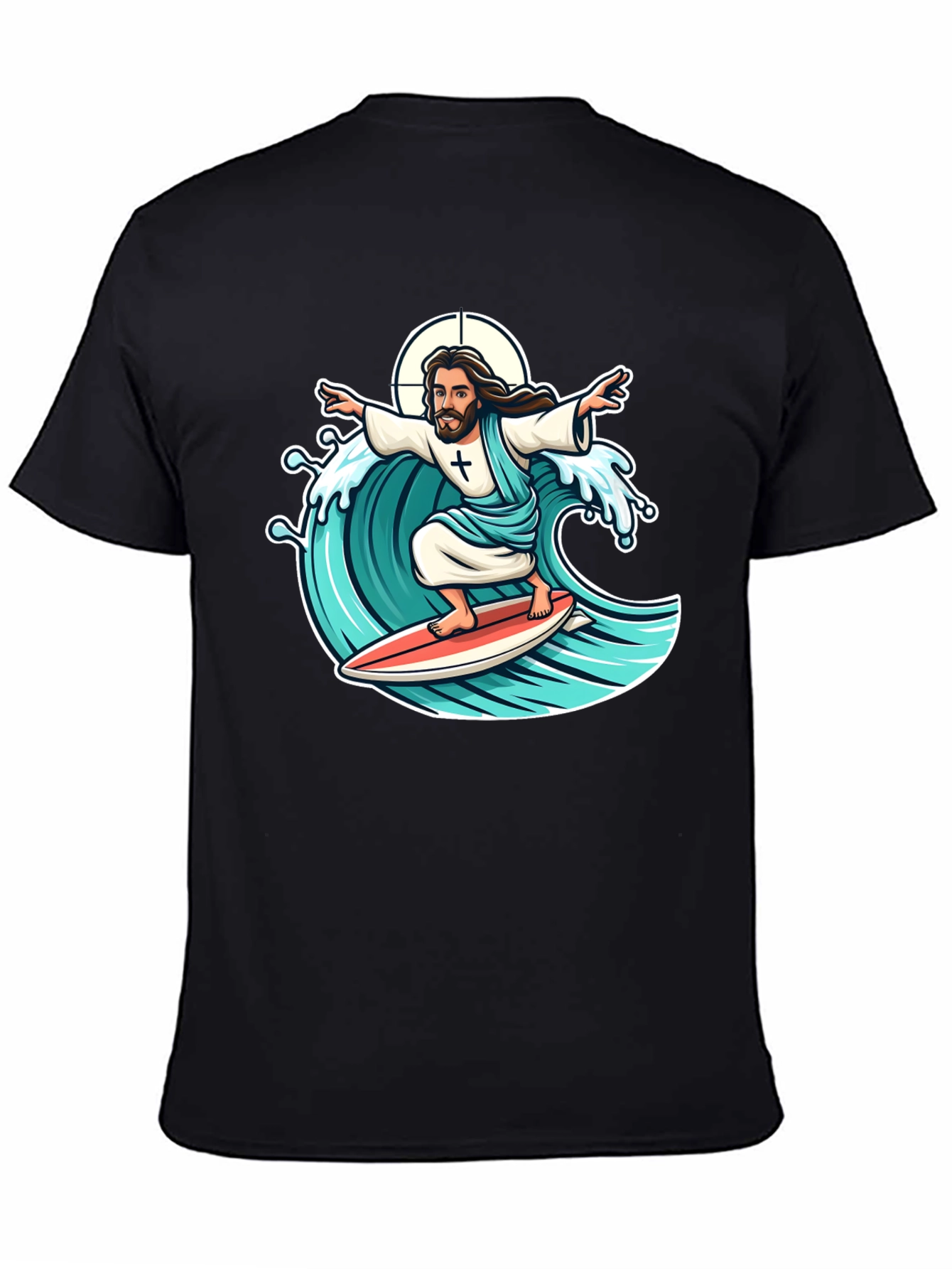 Black Surfing Jesus Graphic T-Shirt view 4