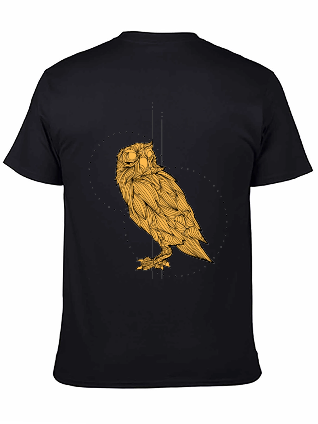 Black Men's Black T-Shirt with Golden Owl Graphic view 4