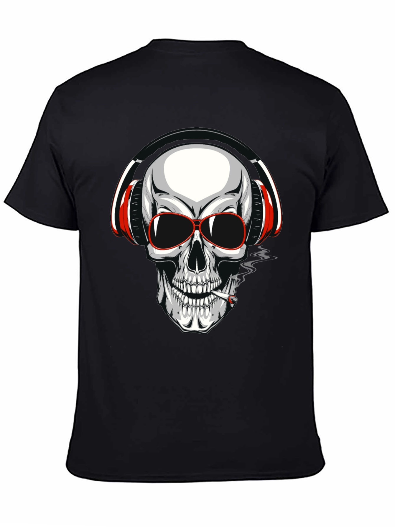 Black Skull with Headphones Graphic T-Shirt view 4