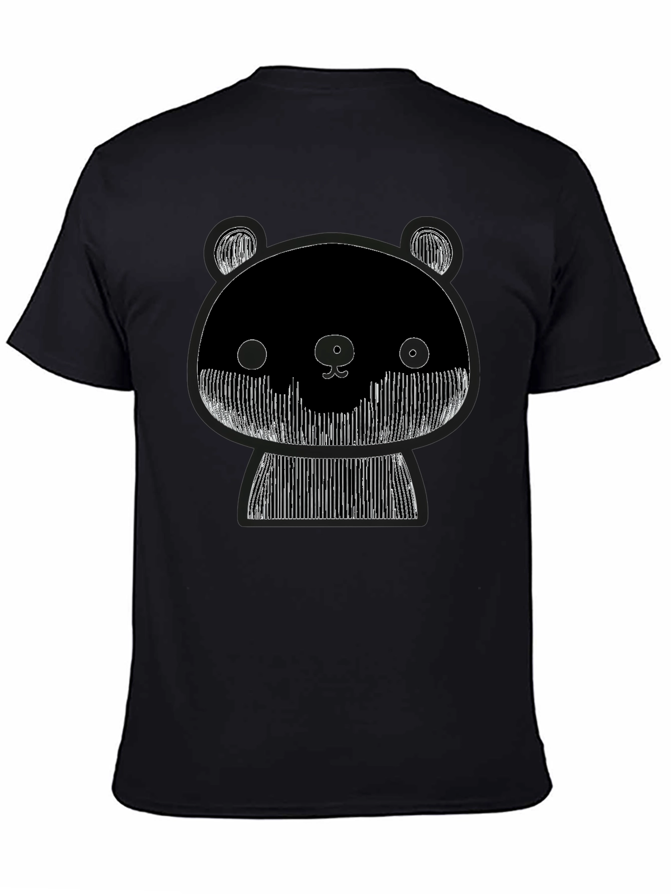 Black Graphic Black Tee: Abstract Panda Design view 4