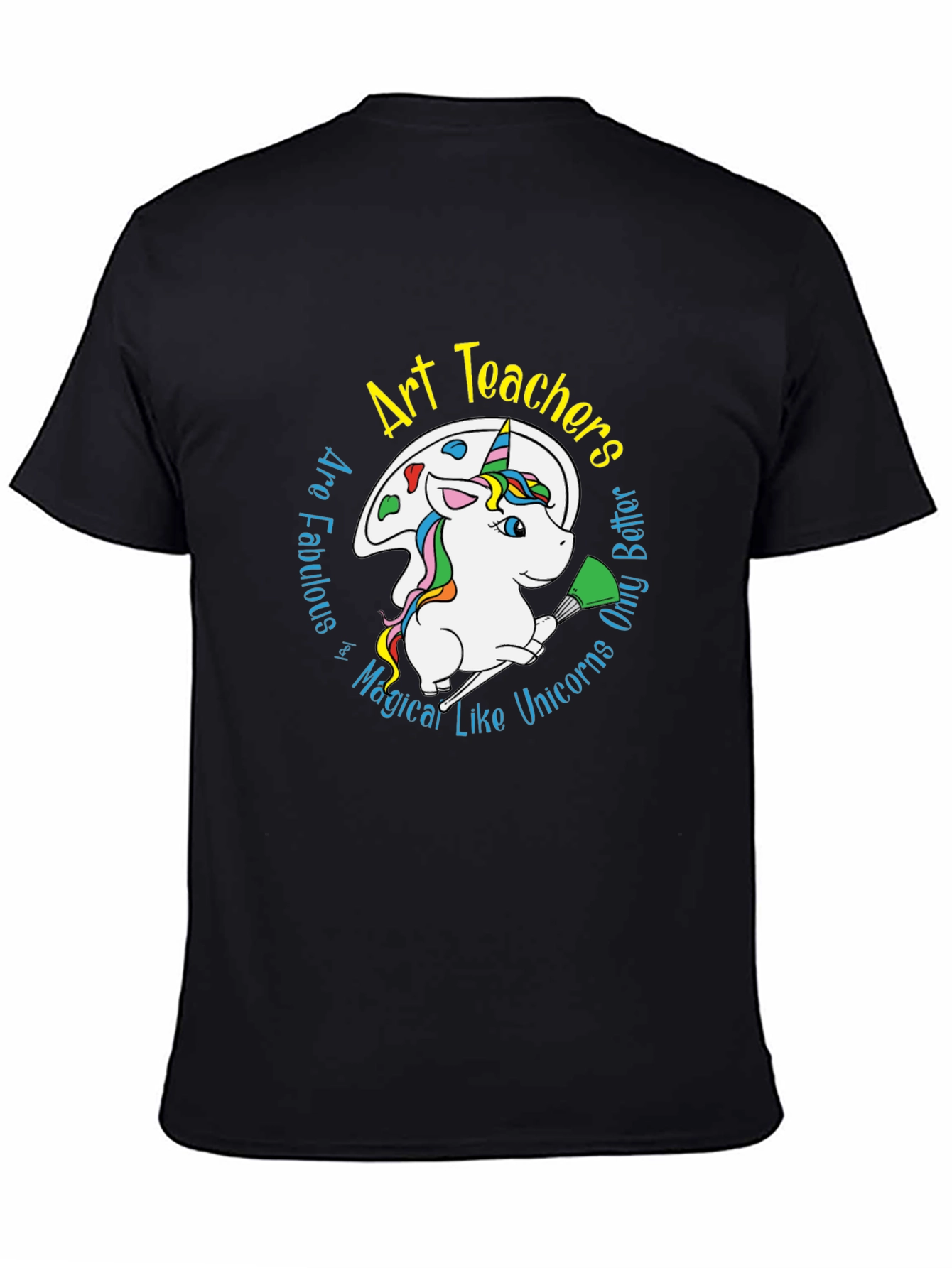 Black Art Teachers Unicorn Graphic T-Shirt - Black Cotton Blend view 4