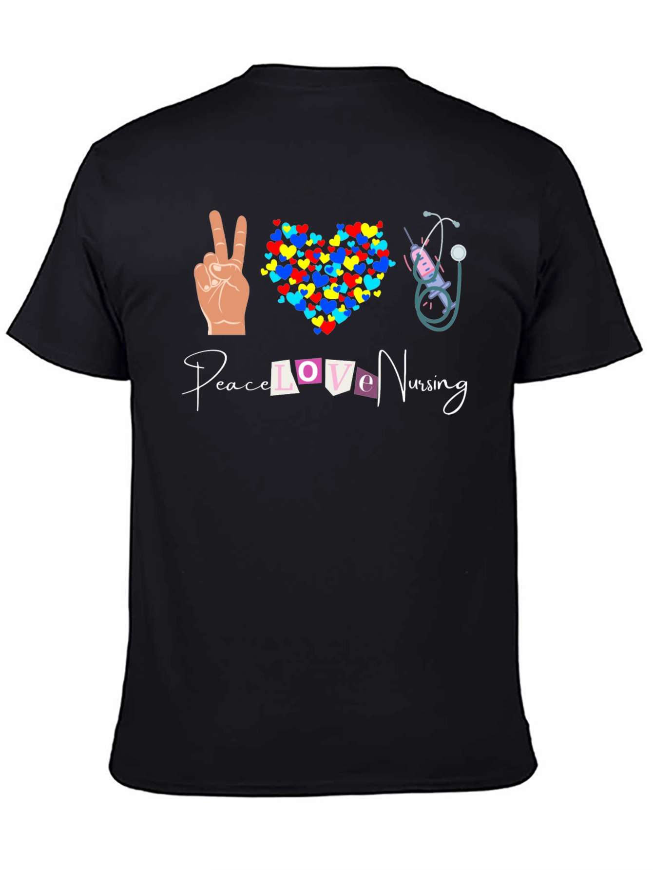 Black Peace Love Nursing Graphic T-Shirt view 4
