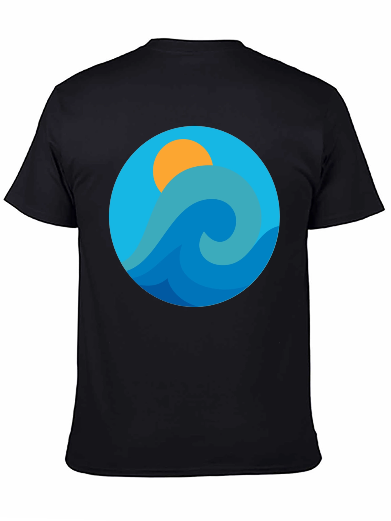 Black Ocean Wave Graphic Tee - Black Cotton Blend T-Shirt view 4