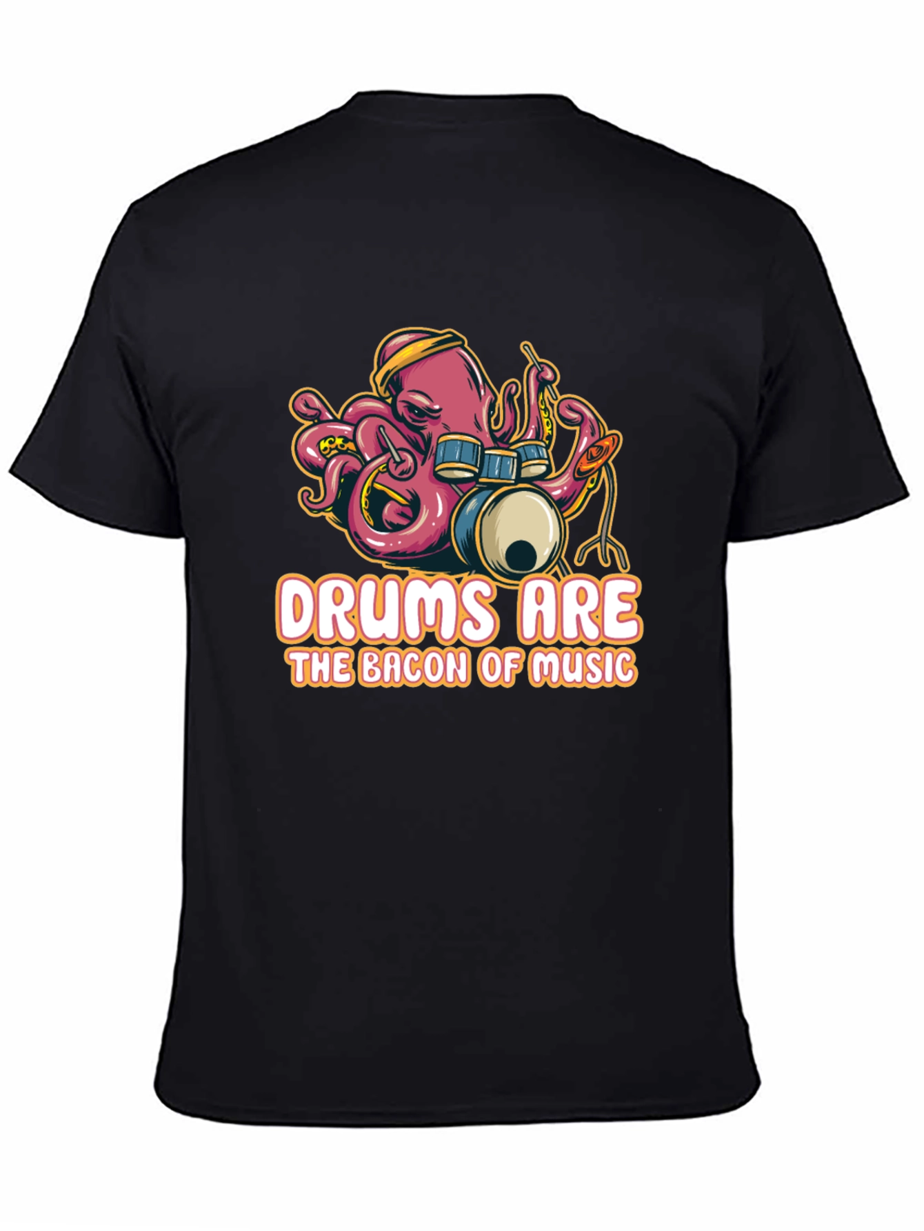 Black Octopus Drummer T-Shirt - Music Lover Tee view 4