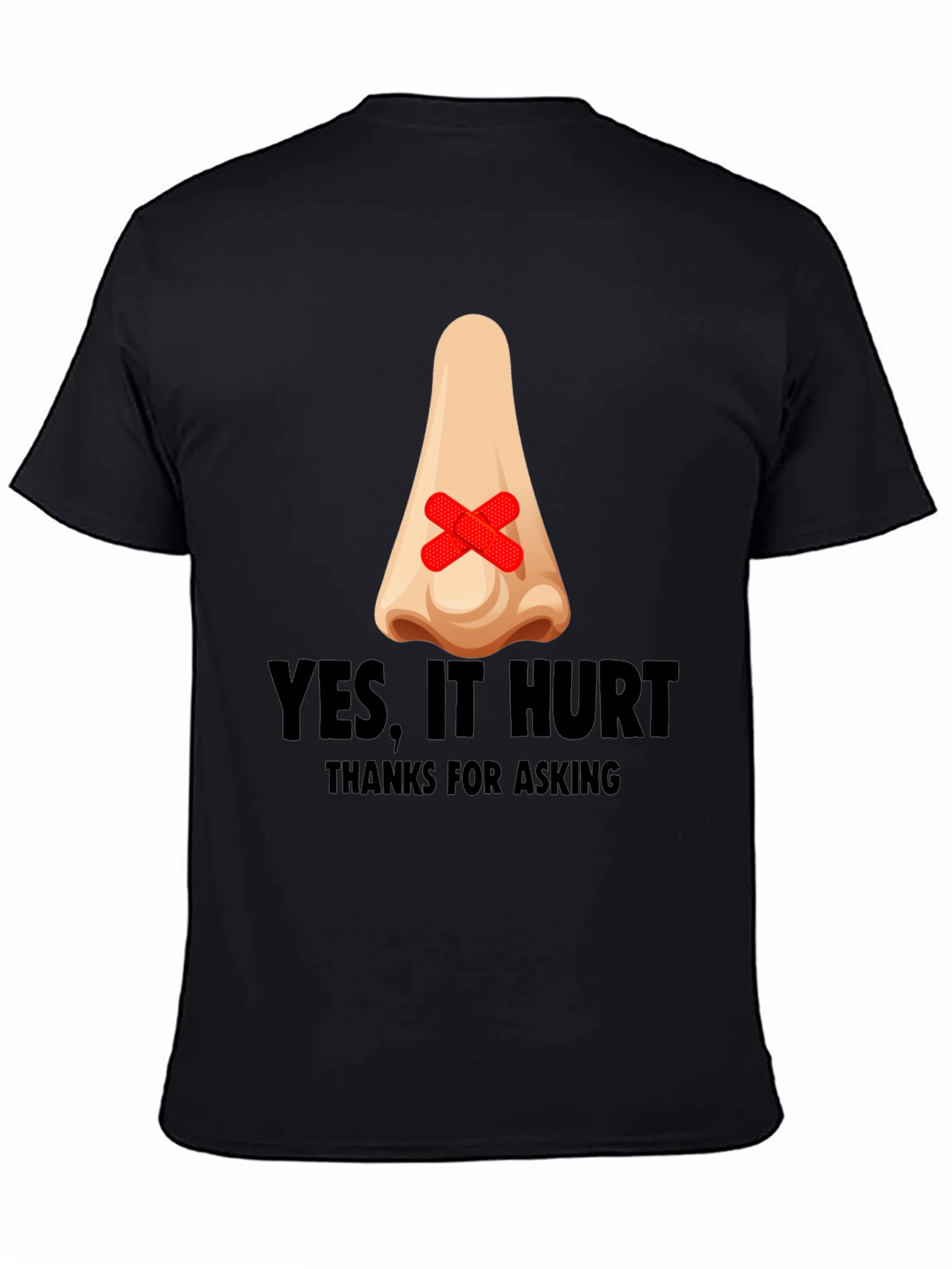 Black Humorous "Yes, It Hurt" Nose Patch T-Shirt view 4