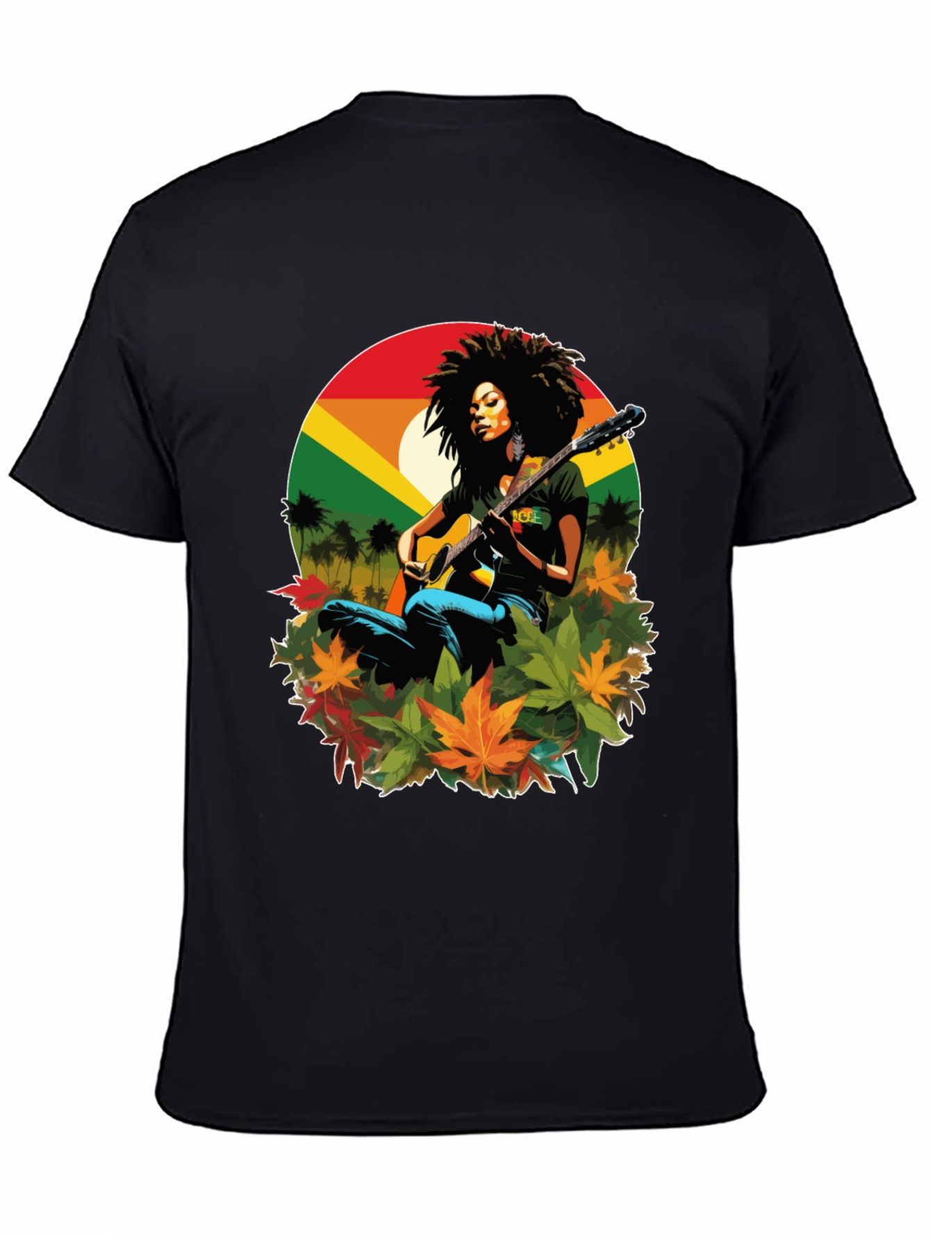 Black Rasta Woman Guitar Graphic Tee view 4