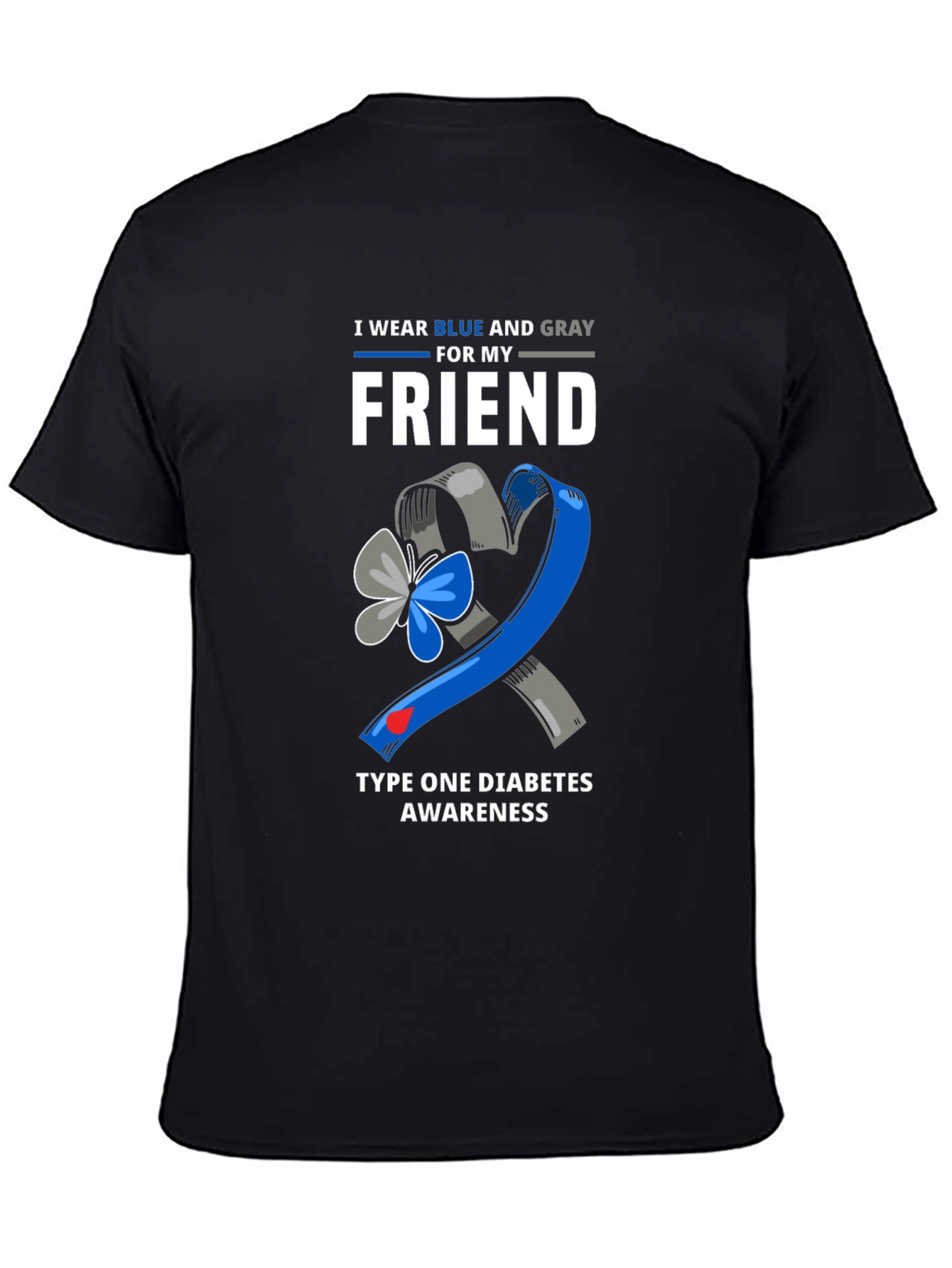 Black Type 1 Diabetes Awareness T-Shirt view 4