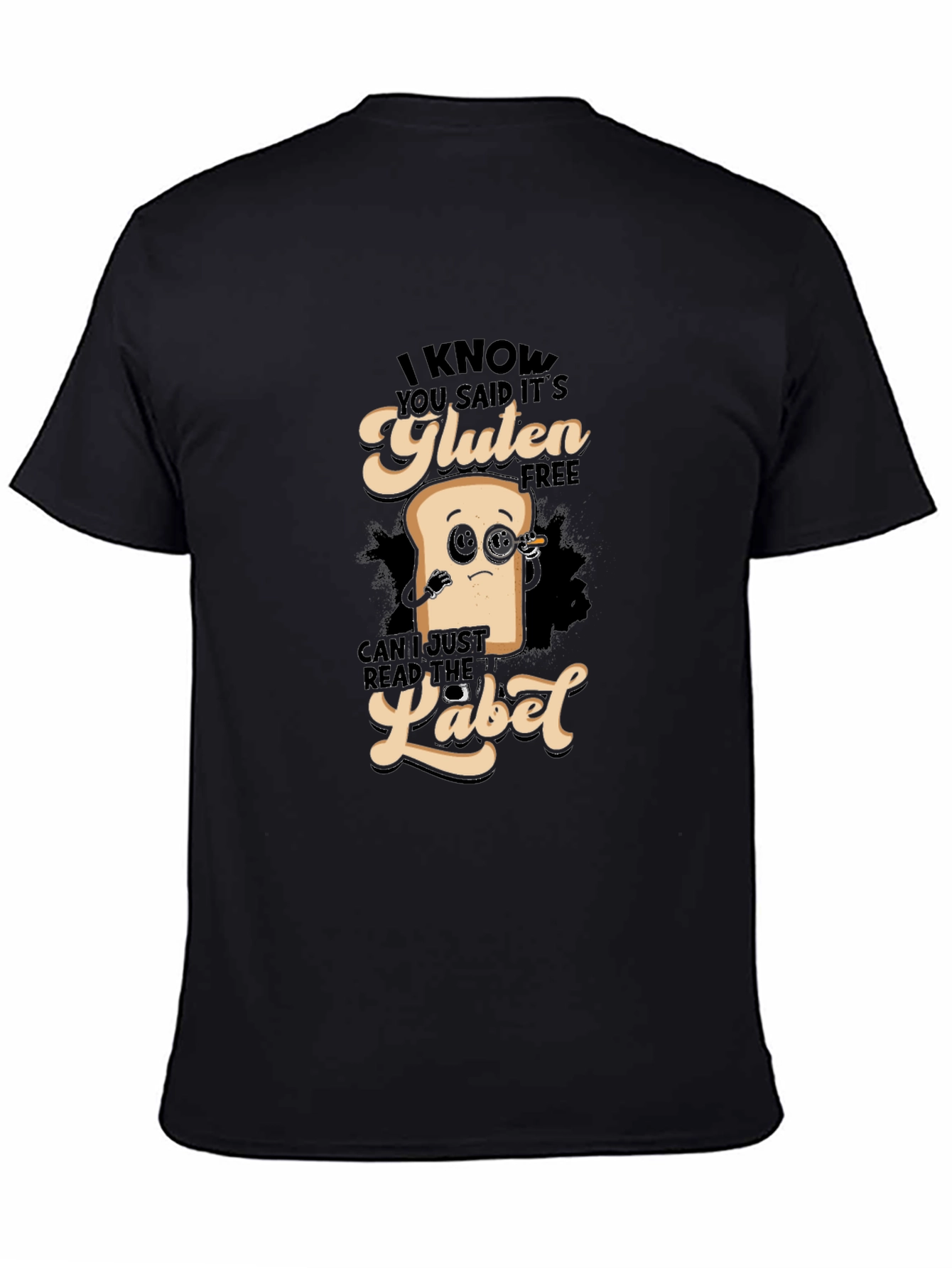 Black Gluten Free T-Shirt - Funny Foodie Tee view 4